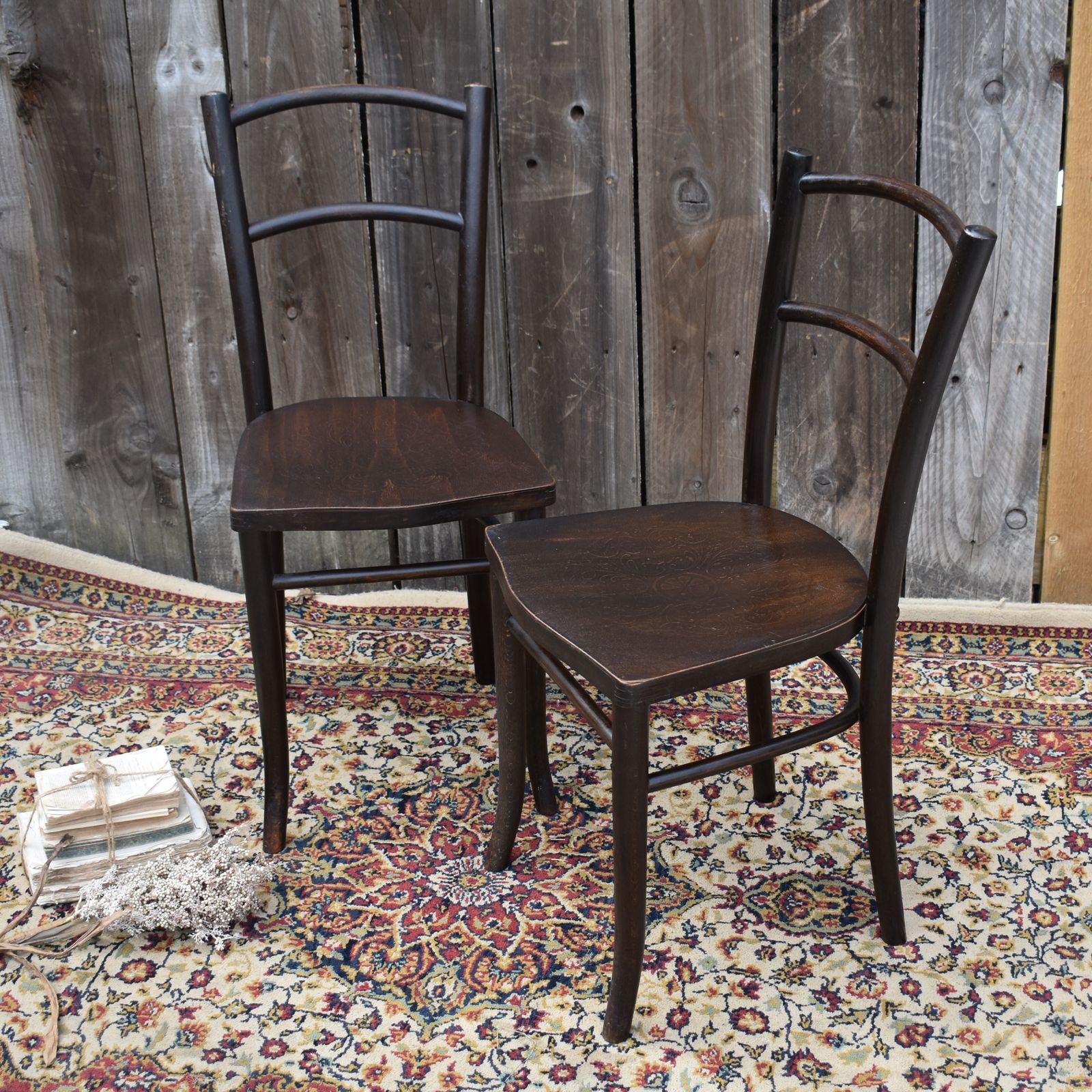 Antique 1920s Mundus J & J Kohn Bentwood Thonet Style Shield Seat Chairs Pair photo buy