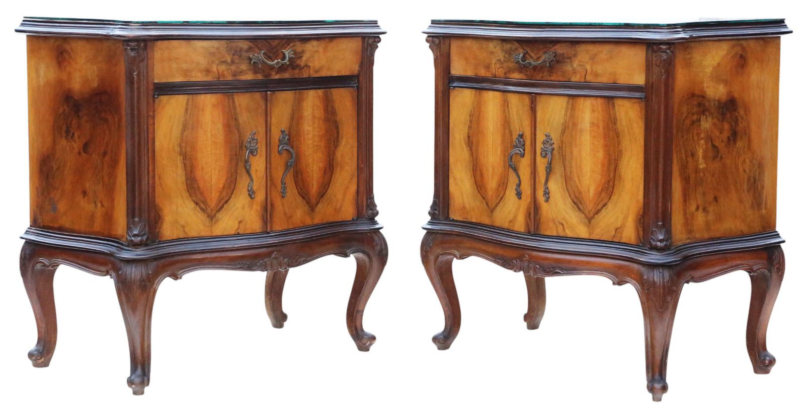 Antique Pair Of Large Early 20th Century Figured Walnut Bedside Tables / Cupboards – Quality Nightstands photo for sale