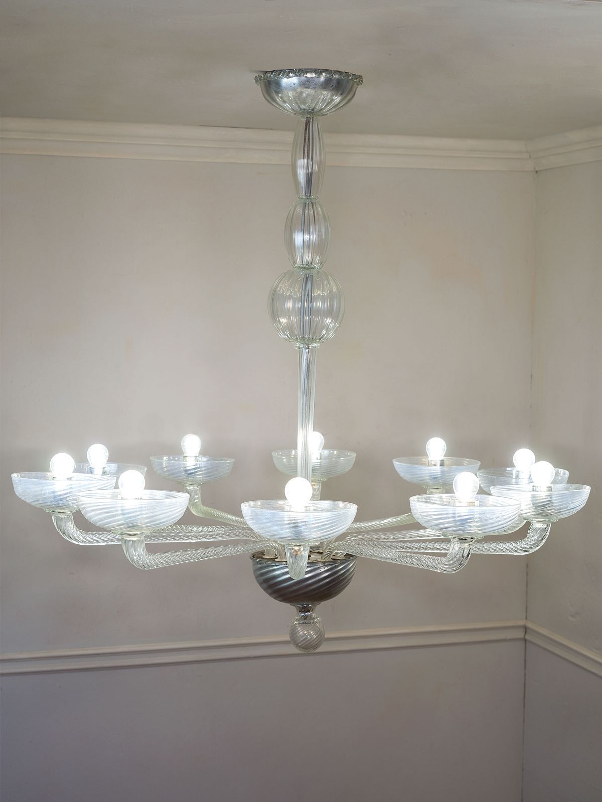 Lighting Large Murano Glass Chandelier, Hand Blown With Acid Etched Finish photo