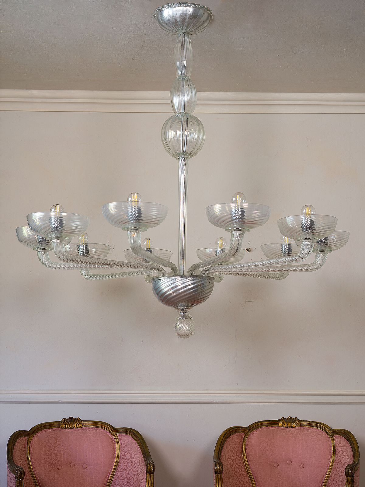 photo for sale Large Murano Glass Chandelier, Hand Blown With Acid Etched Finish