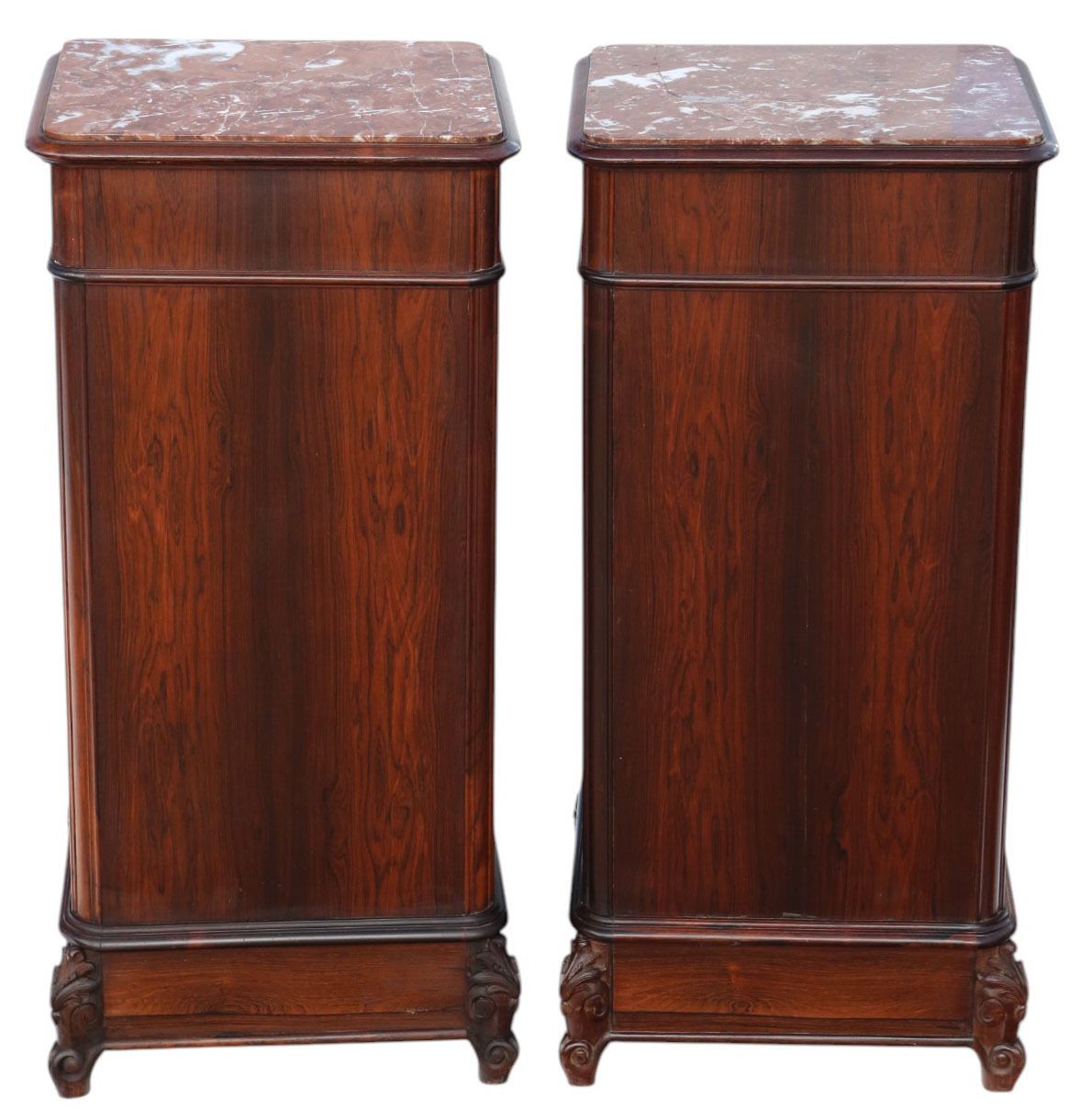 Antique C.1910 Pair Of Tall Parquetry Veneer Bedside Tables – Fine Quality Nightstands photo vintage