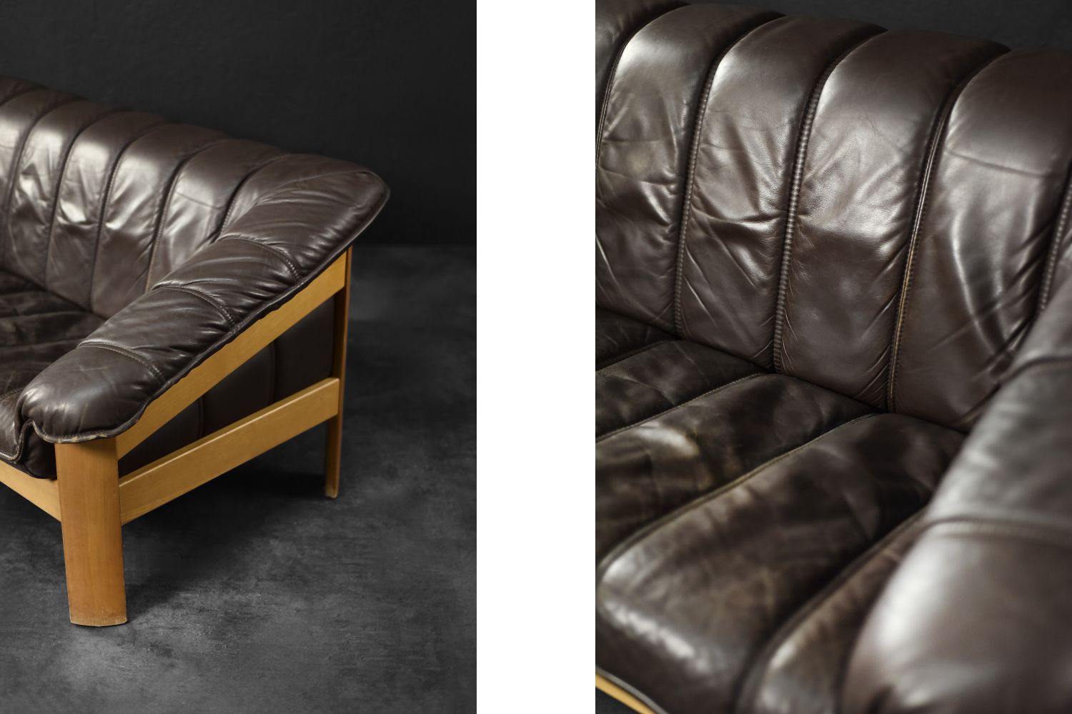 Vintage Danish Modern Brown Leather Two Seater Sofa, 1970s photo furniture