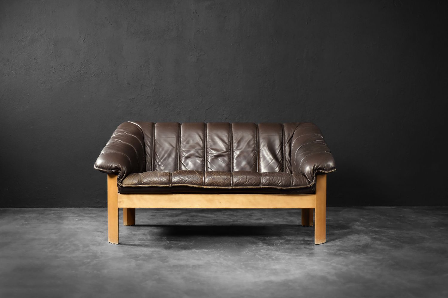 Vintage Danish Modern Brown Leather Two Seater Sofa, 1970s