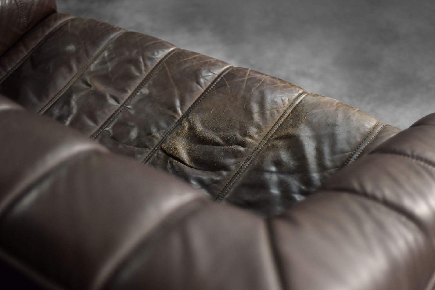 Furniture Vintage Danish Modern Brown Leather Two Seater Sofa, 1970s photo