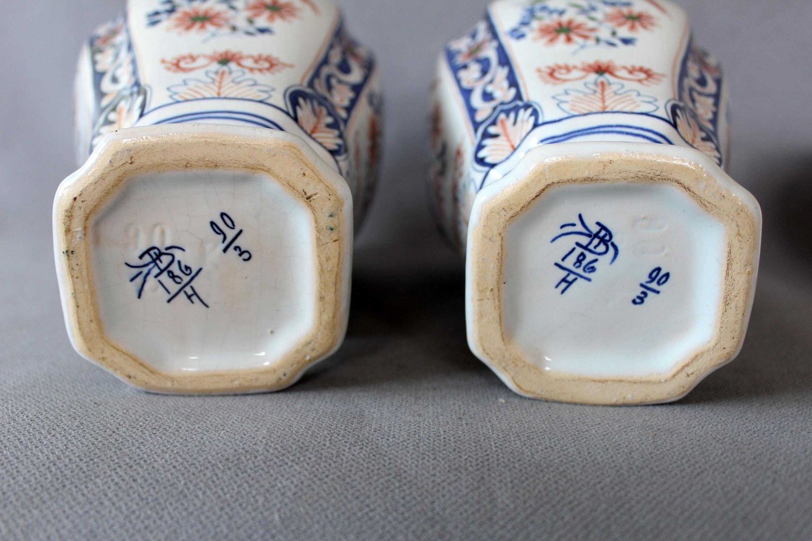 photo for sale Set Of 2 Antique Belgium Boch Freres Bfk Ceramic Ginger Jar, Lidded Pedestal Jar, 19th Century Chambre Des Peintres Studio, Imari Design