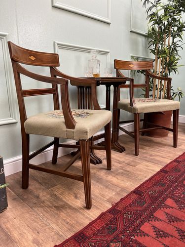 Matching Pair Of Stunning Antique Regency Mahogsny Inlaid Side Chairs Arm Chairs photo for sale