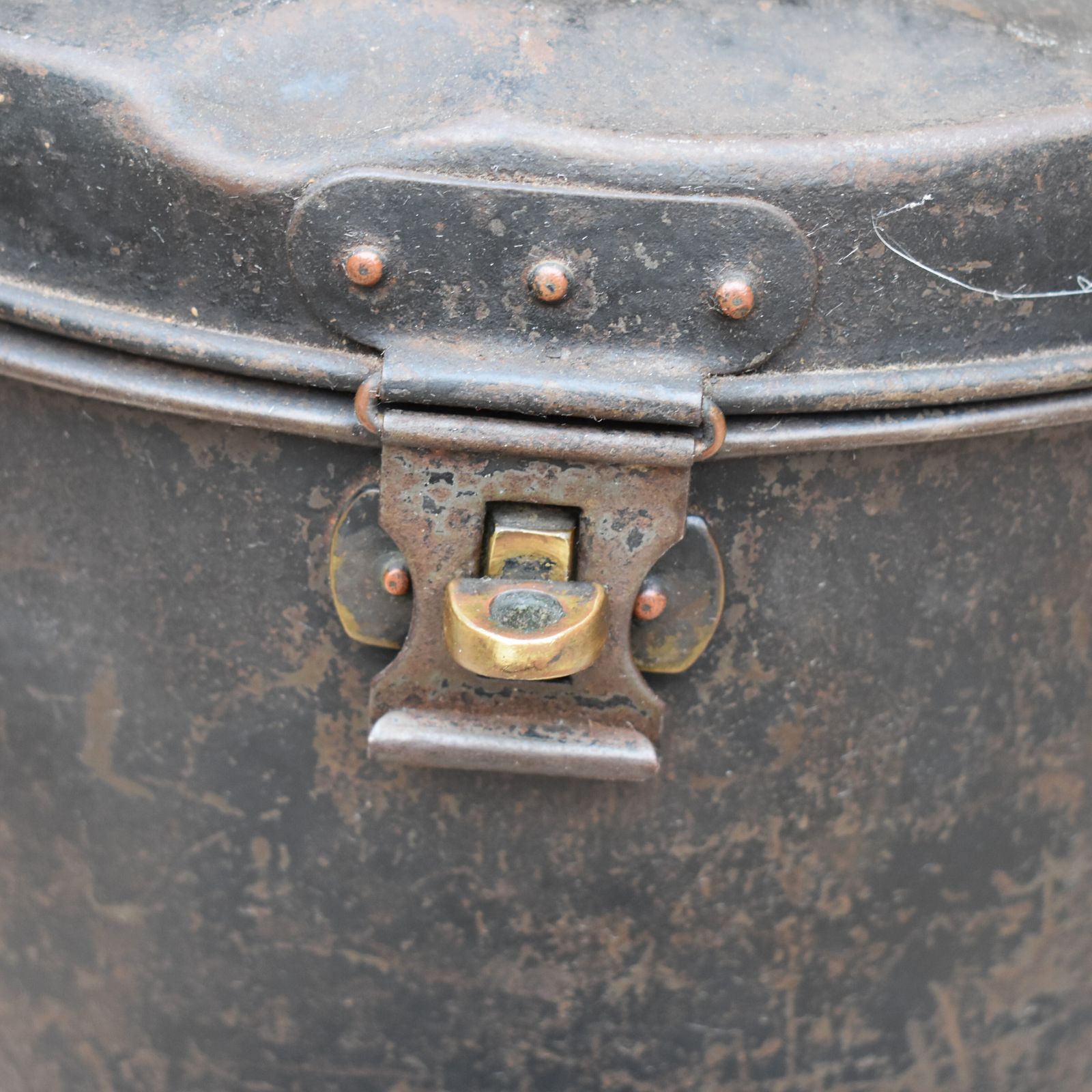 Antique Original R Frost Military Army Japanned Metal Travel Hat Tin Box Case photo 75.0