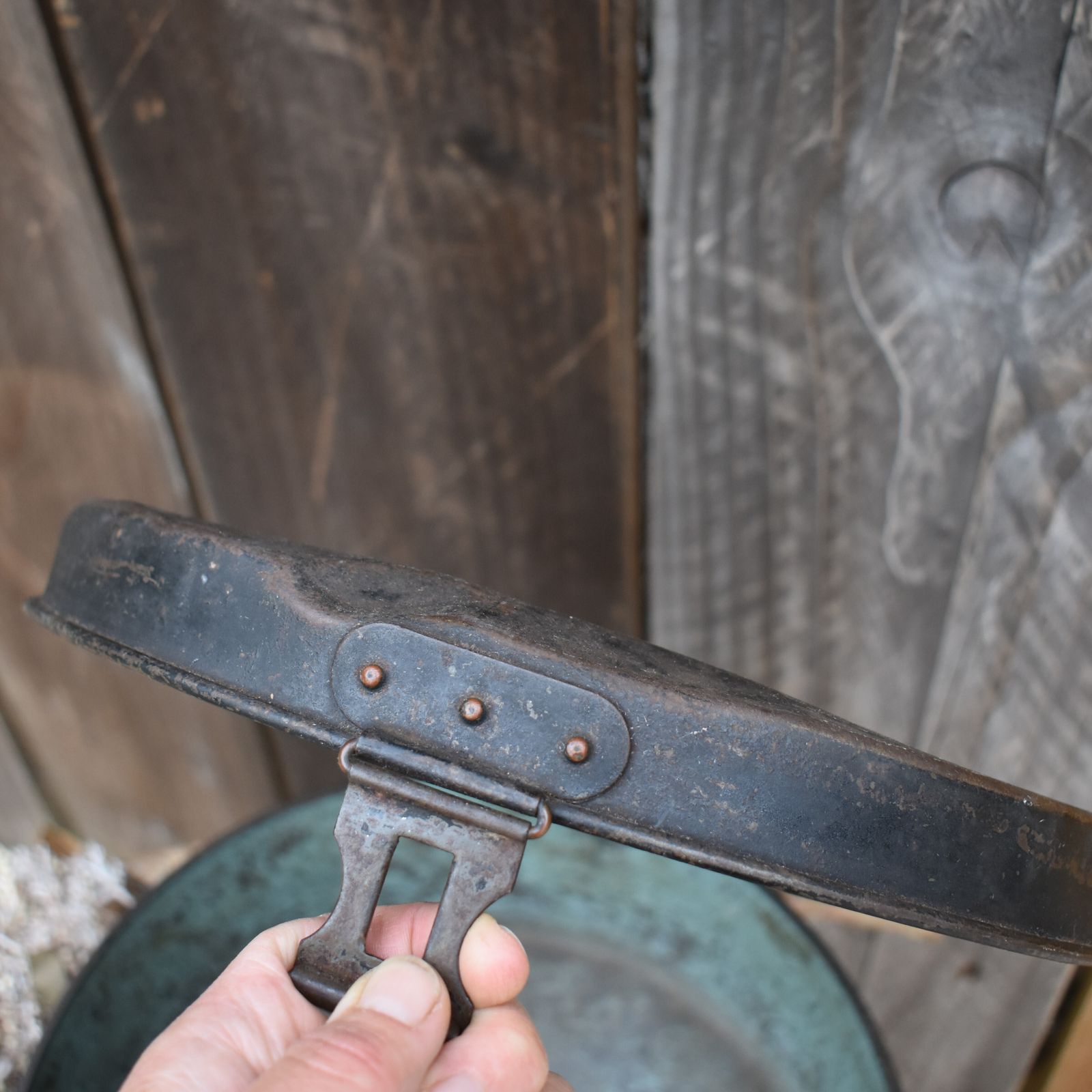 photo furniture Antique Original R Frost Military Army Japanned Metal Travel Hat Tin Box Case