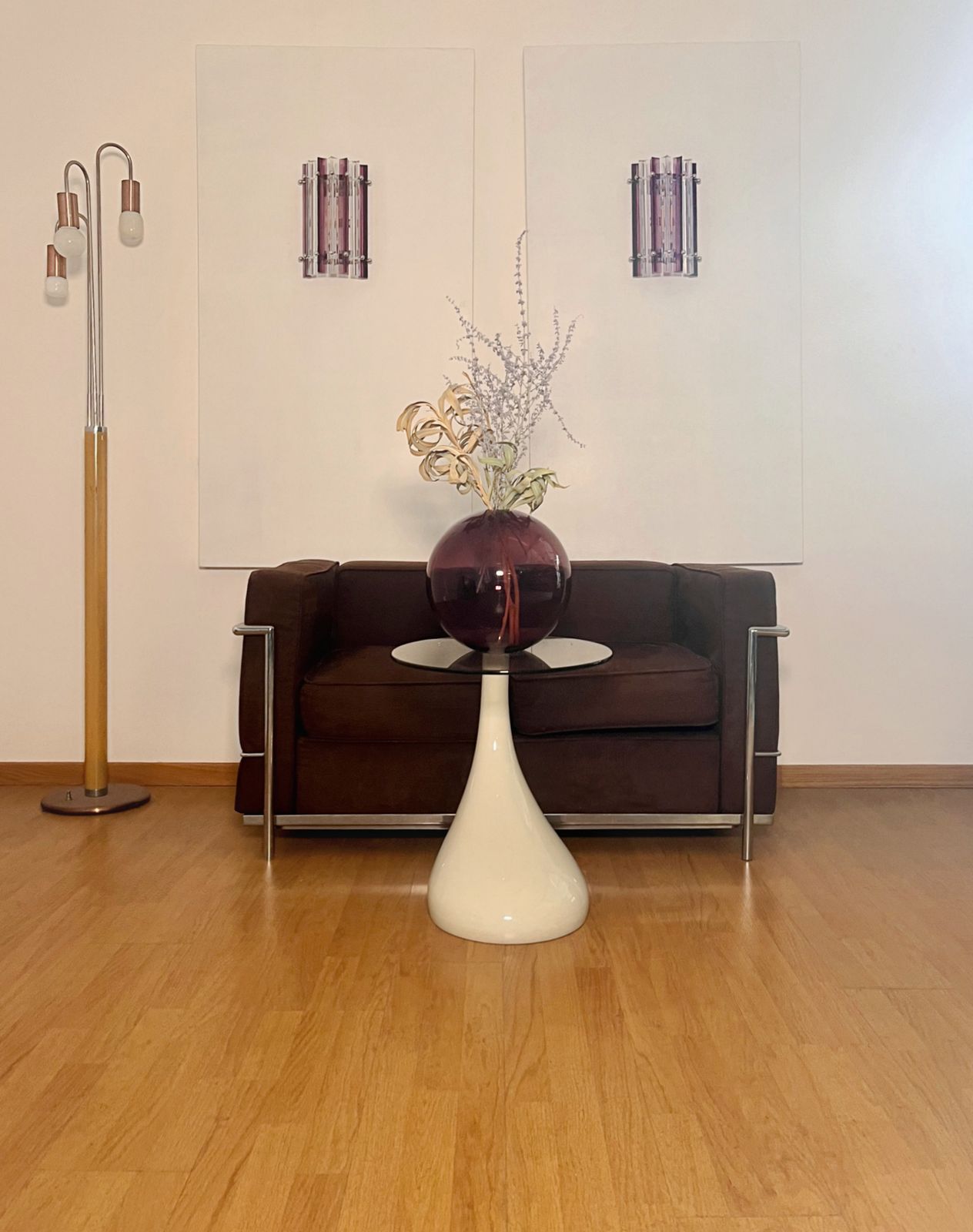 Pair Of Vintage Murano Wall Sconce – Clear  And Amethyst Triedri   Column Model photo furniture