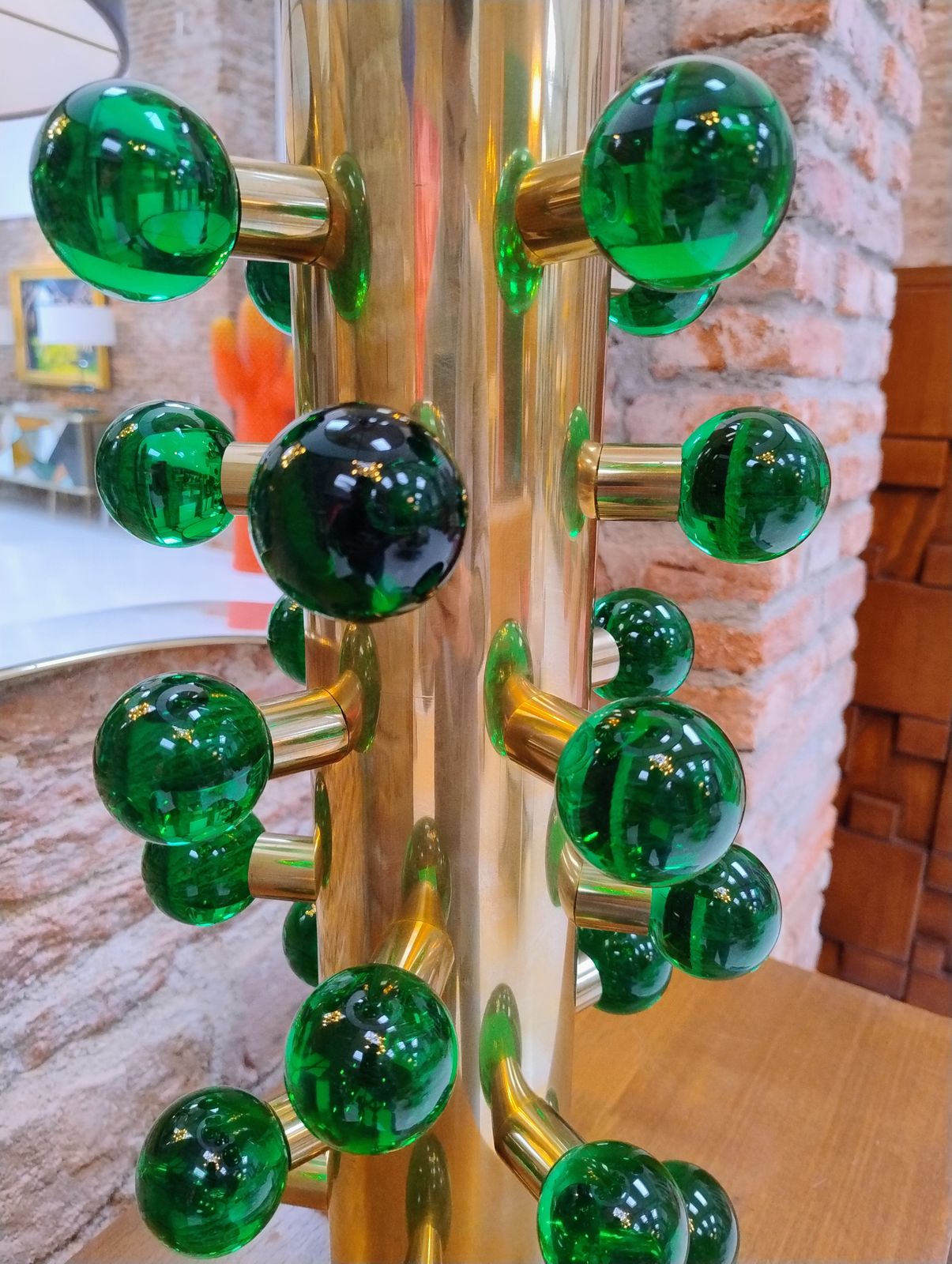 In The Style Of Midcentury Green Murano Glass And Brass Base Italian Table Lamps photo vinterior