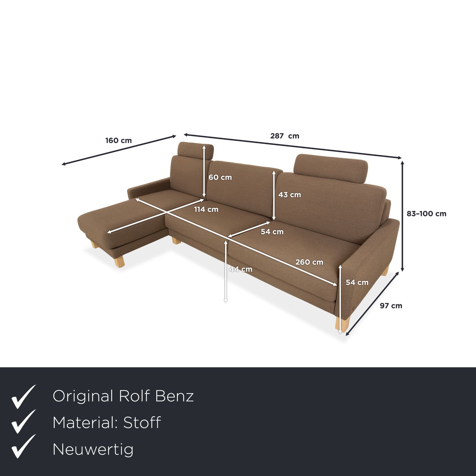 Canapé d'angle Rolf Benz Ego en tissu brun gris, fonction manuelle photo furniture