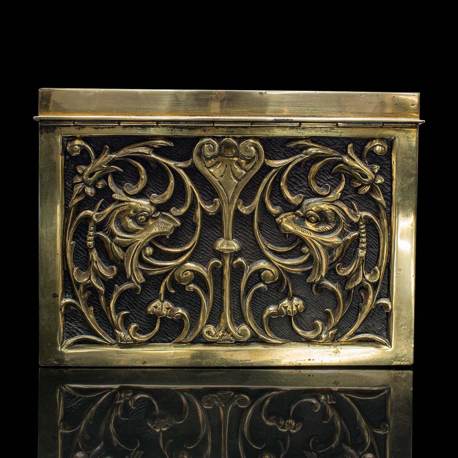 Antique Stationery Box, English, Brass, Tabletop Letter Case, Victorian, C.1880 photo 1005.0