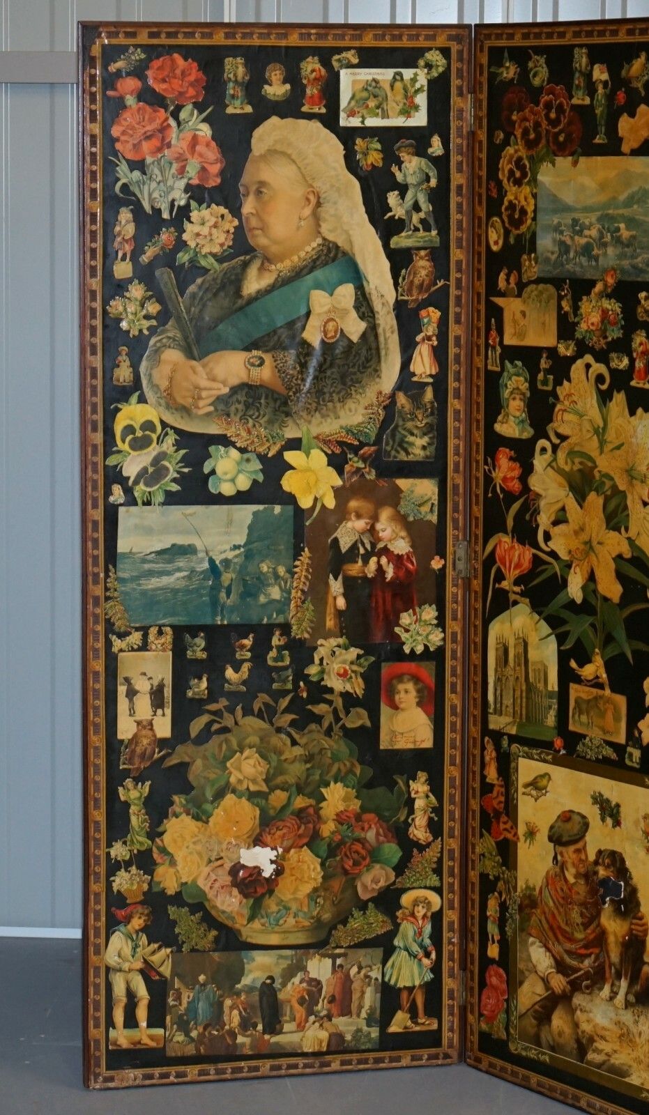 Original Queen Victoria Decoupage Four Panel Folding Screen Totally Original photo furniture