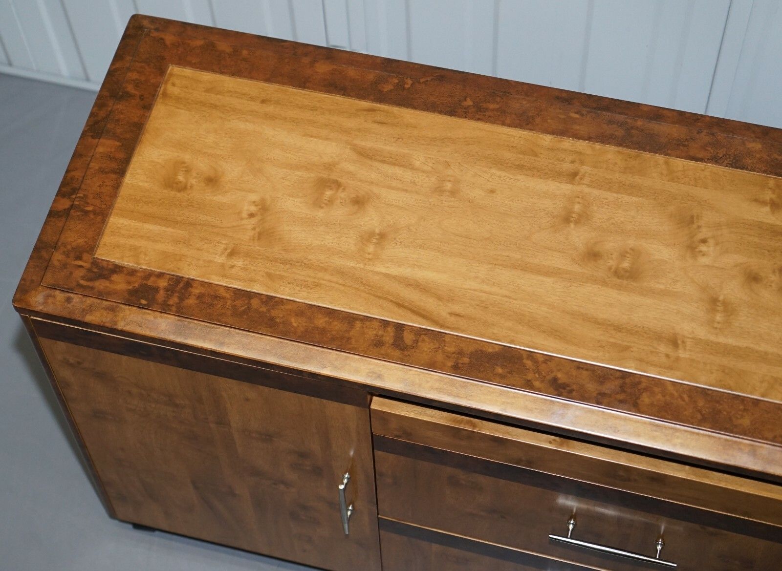 Burr Walnut Sideboard Tv Stand Drawers Designed To House Computer Part Of Suite photo buy