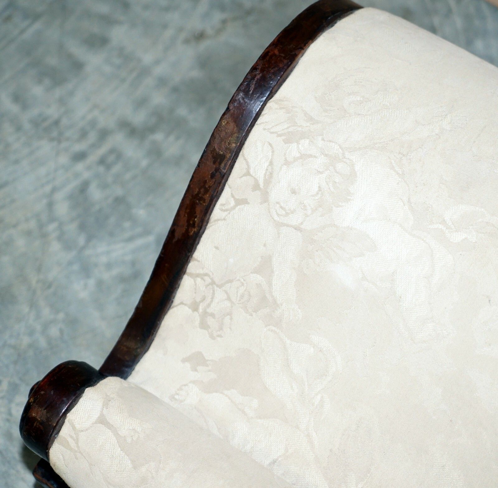Rare Antique Georgian Circa 1800 Footstool With Angel Cherub Upholstery Fabric photo vinterior