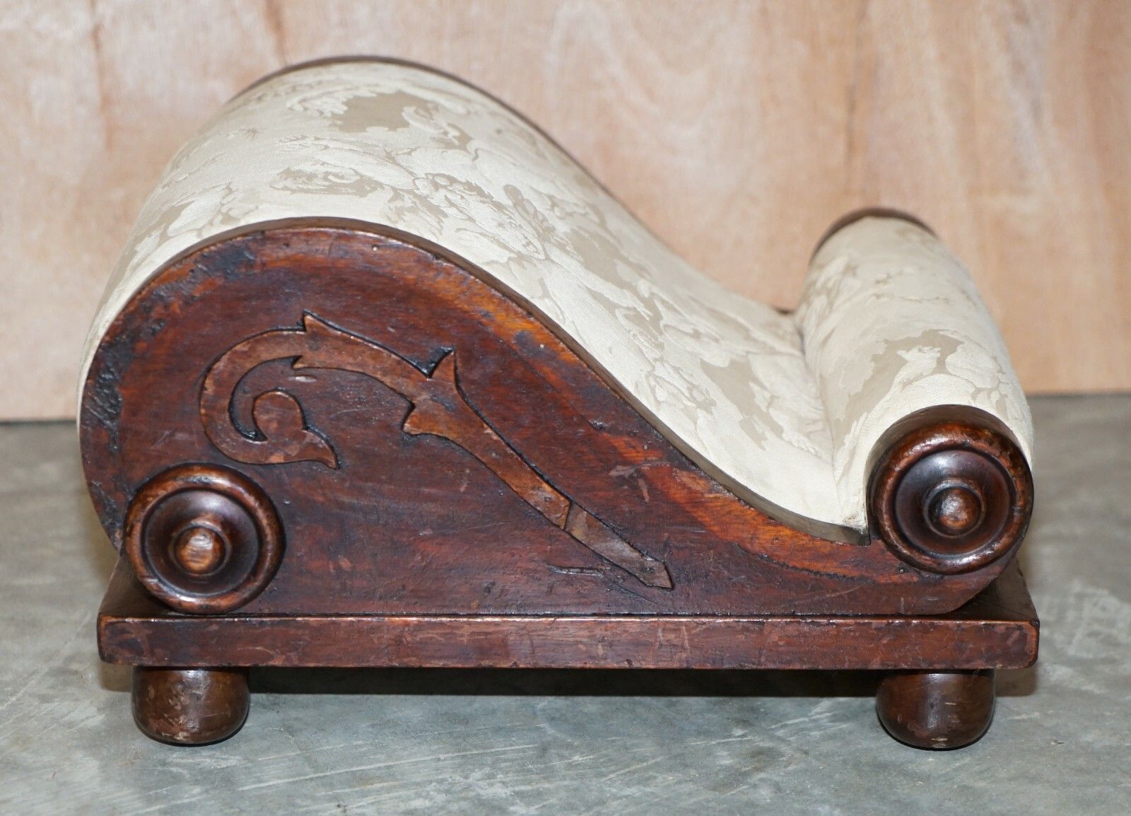 Rare Antique Georgian Circa 1800 Footstool With Angel Cherub Upholstery Fabric photo buy