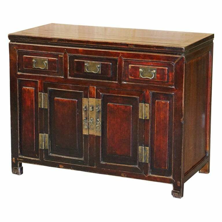 Vintage Chinese Cabinet Cupboard Sideboard Lacquered Carved And Detailed Piece
