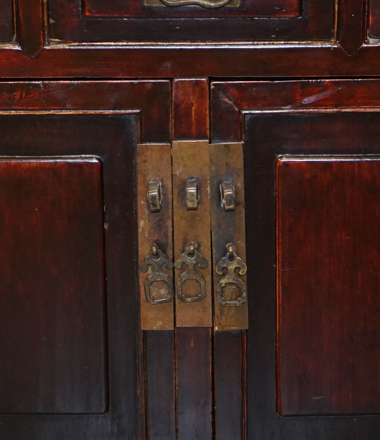 Vintage Chinese Cabinet Cupboard Sideboard Lacquered Carved And Detailed Piece photo vinterior
