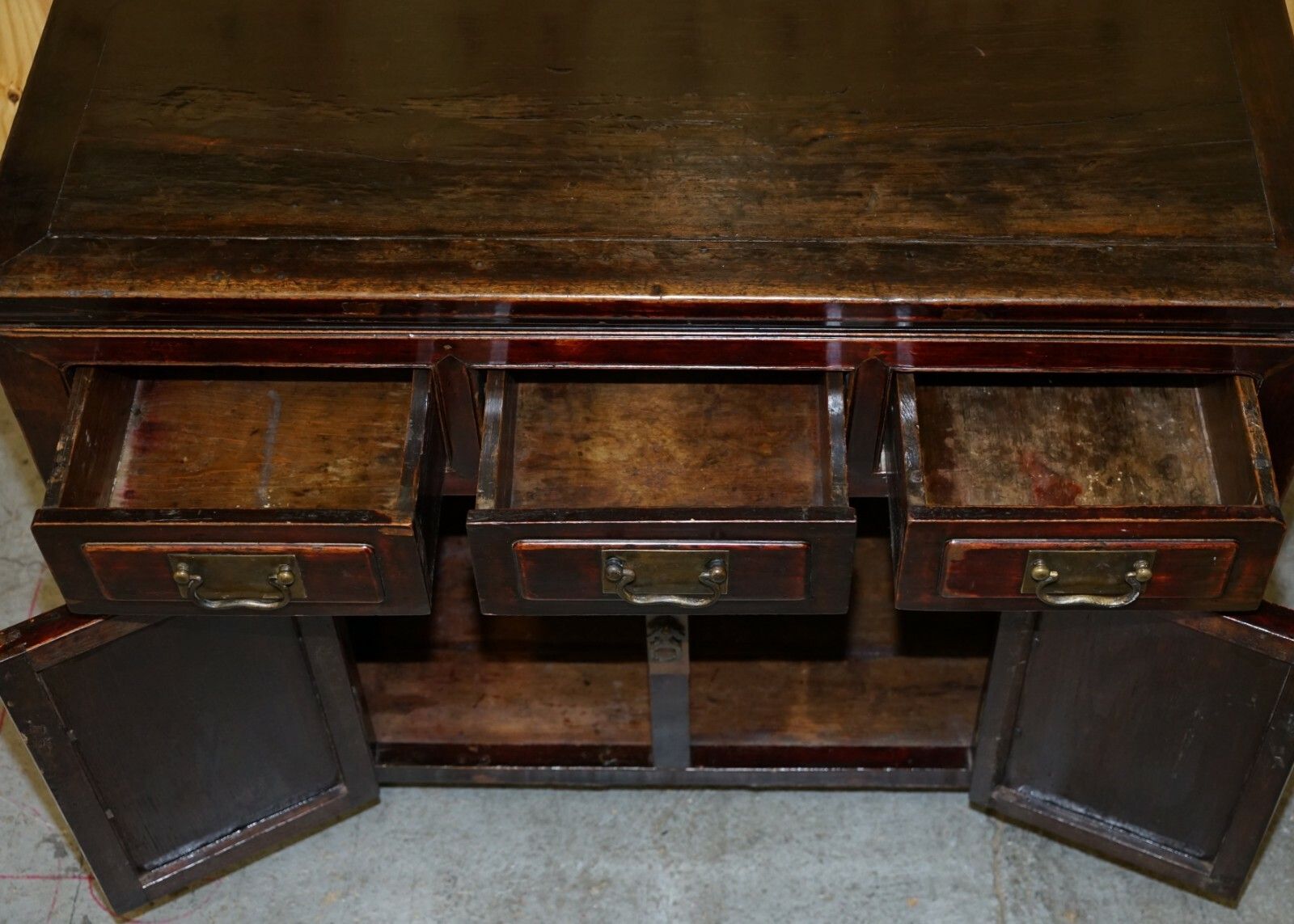 Furniture Vintage Chinese Cabinet Cupboard Sideboard Lacquered Carved And Detailed Piece photo