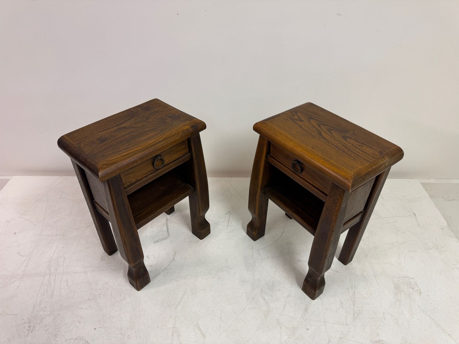 Furniture Pair Of Oak Bedside Tables In The Style Of Olavi Hänninen, Continental, 20th Century photo