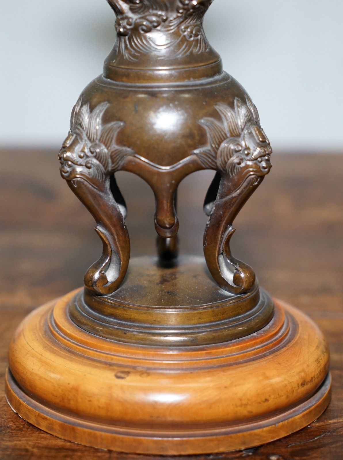 Rare Japanese Meiji Period Circa 1870 Pair Of Bronze Dragon Candlestick Holders photo vintage