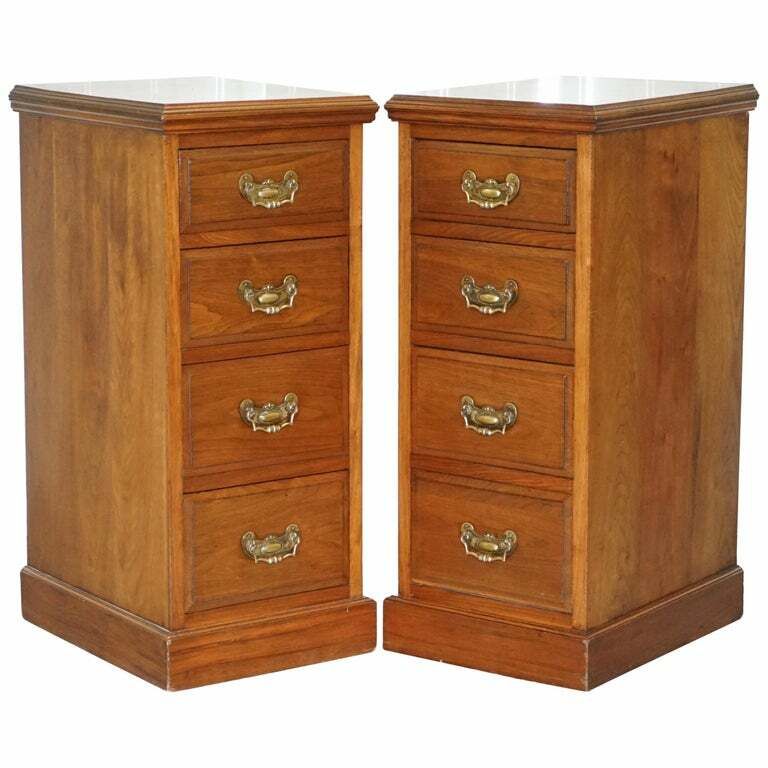 Pair Of Tall Victorian Walnut Chest Of Drawers. Lamp Wine Occasional End Tables