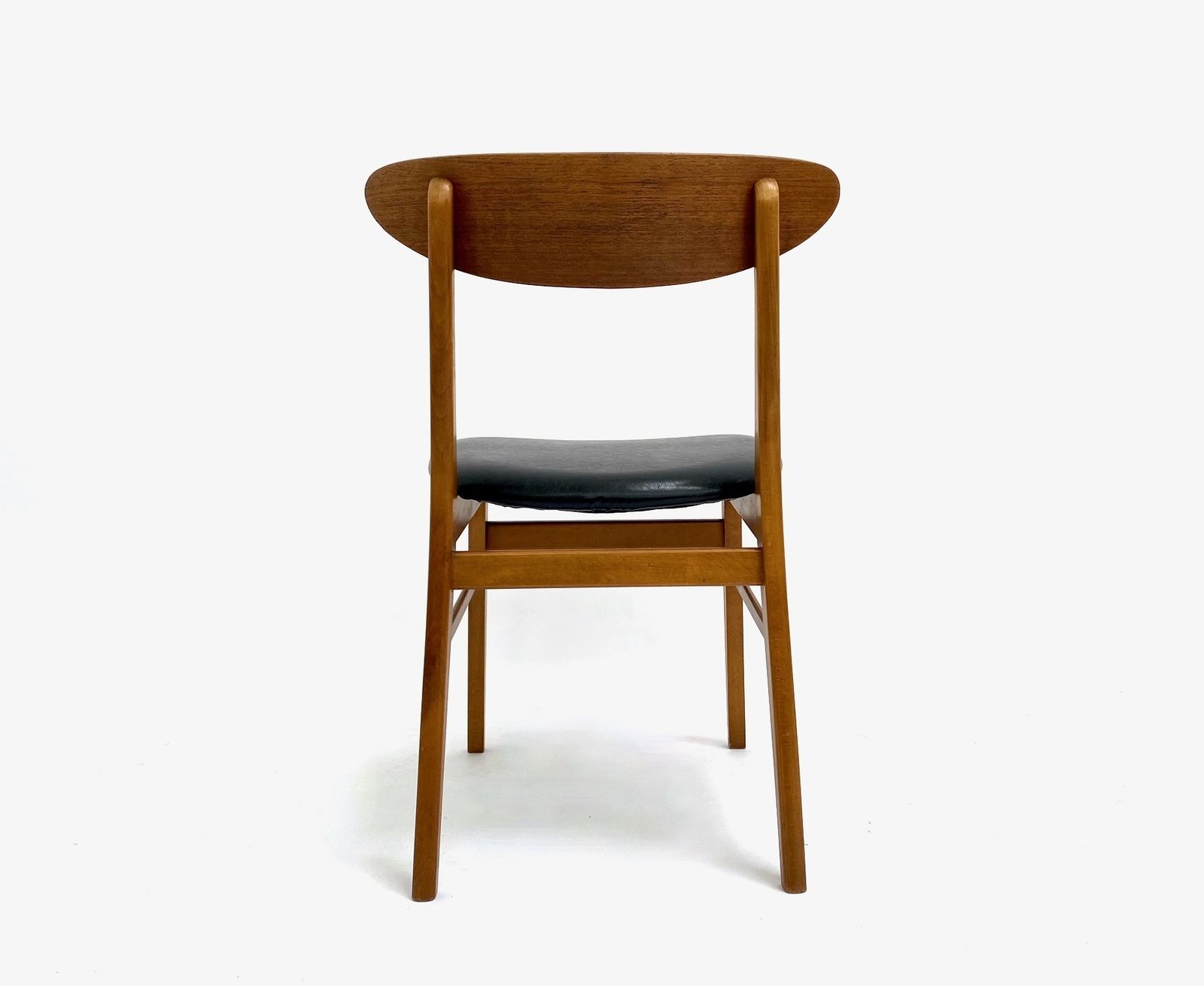 Danish Farstrup Model 210 Set Of 6 Teak And Black Vinyl Dining Chairs Mid Century 1960s photo for sale