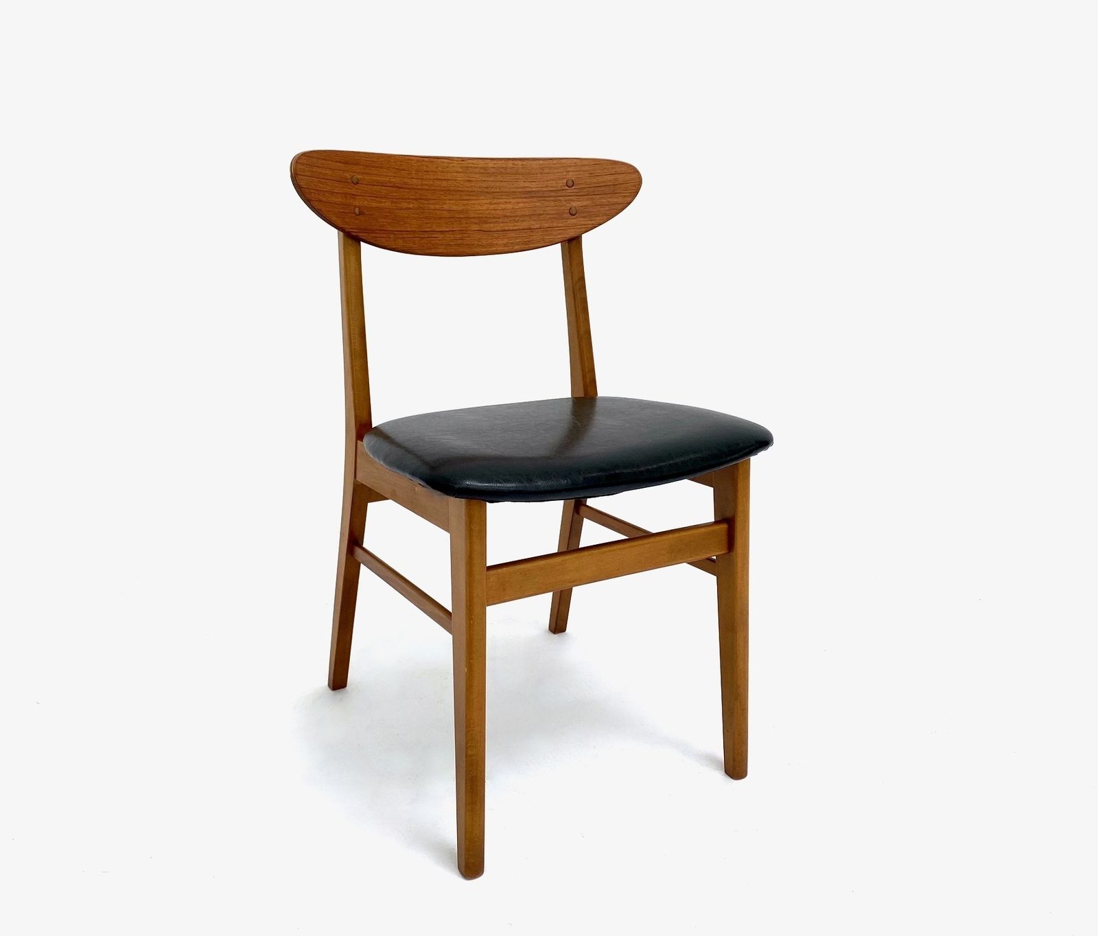 1450.0 Danish Farstrup Model 210 Set Of 6 Teak And Black Vinyl Dining Chairs Mid Century 1960s photo