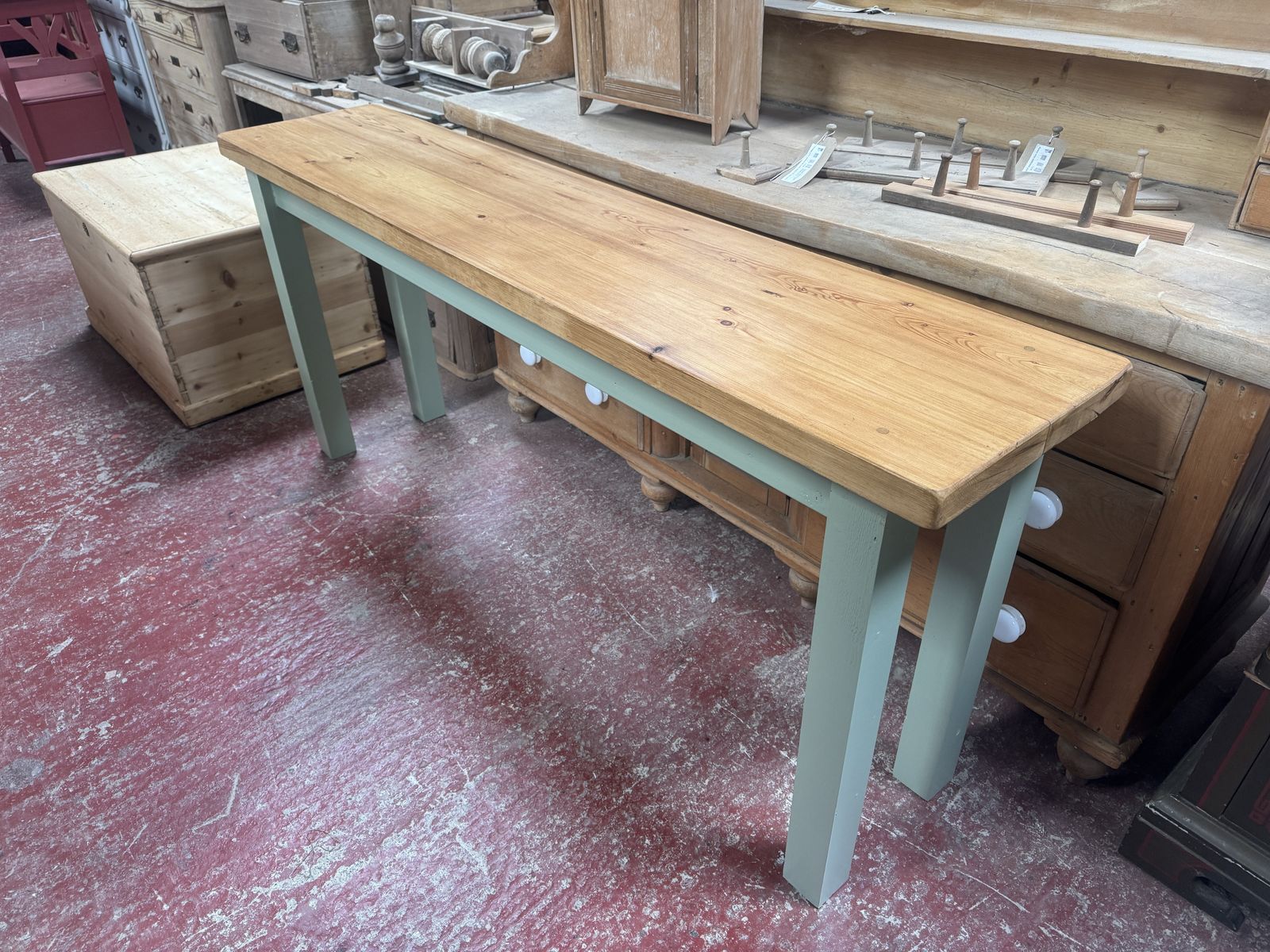 A Beautiful 6' (183cm) Long Hall/Side Table  In Pine Waxed And Painted