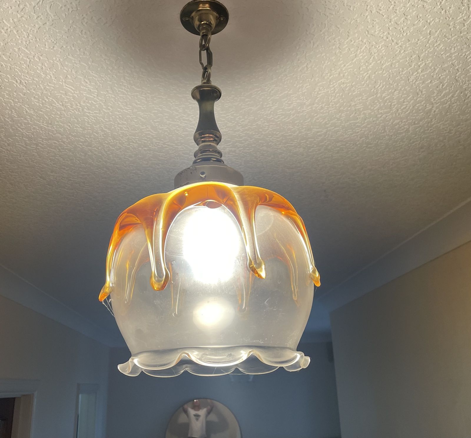Murano Glass Vintage Ceiling Light Shades And Brass Ceiling Fittings (X2) photo for sale