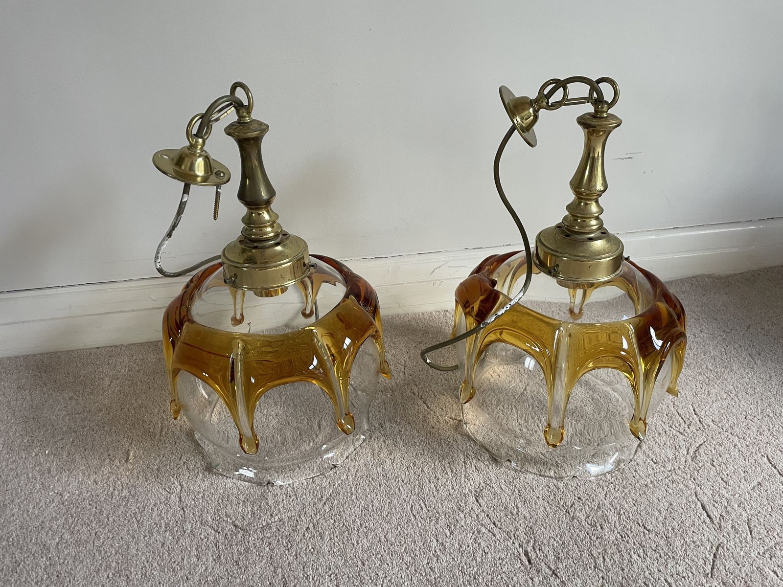 Lighting Murano Glass Vintage Ceiling Light Shades And Brass Ceiling Fittings (X2) photo