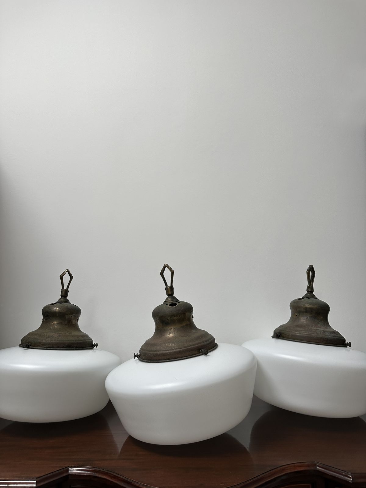 Set Run Xl Antique Church Opaline Milk White Glass Brass Ceiling Pendant Light Lamp photo vinterior
