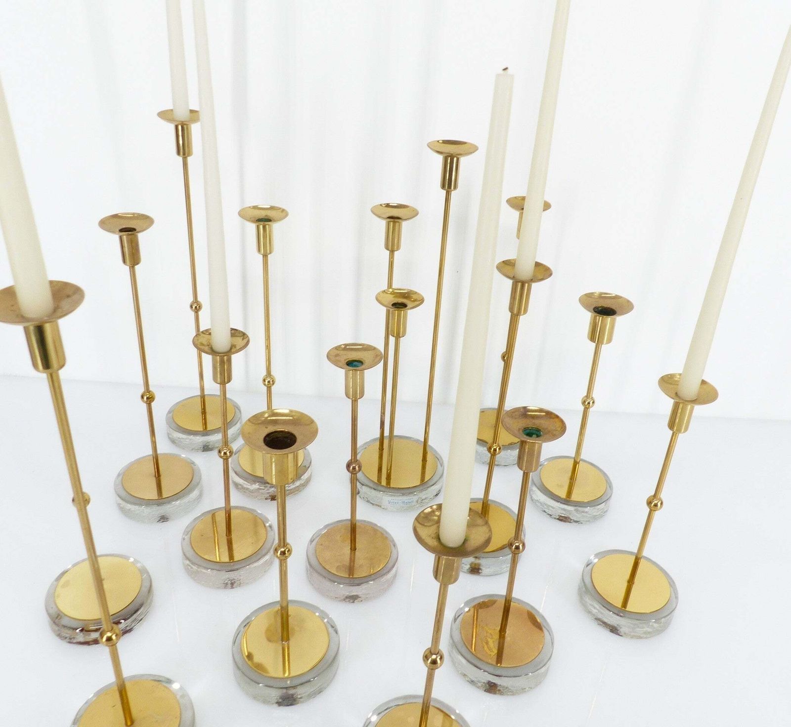 Set Of 15 Scandinavian Candlesticks In Brass And Glass, Gunnar Ander, Ystad Metall, Sweden 1960 photo Home Decor