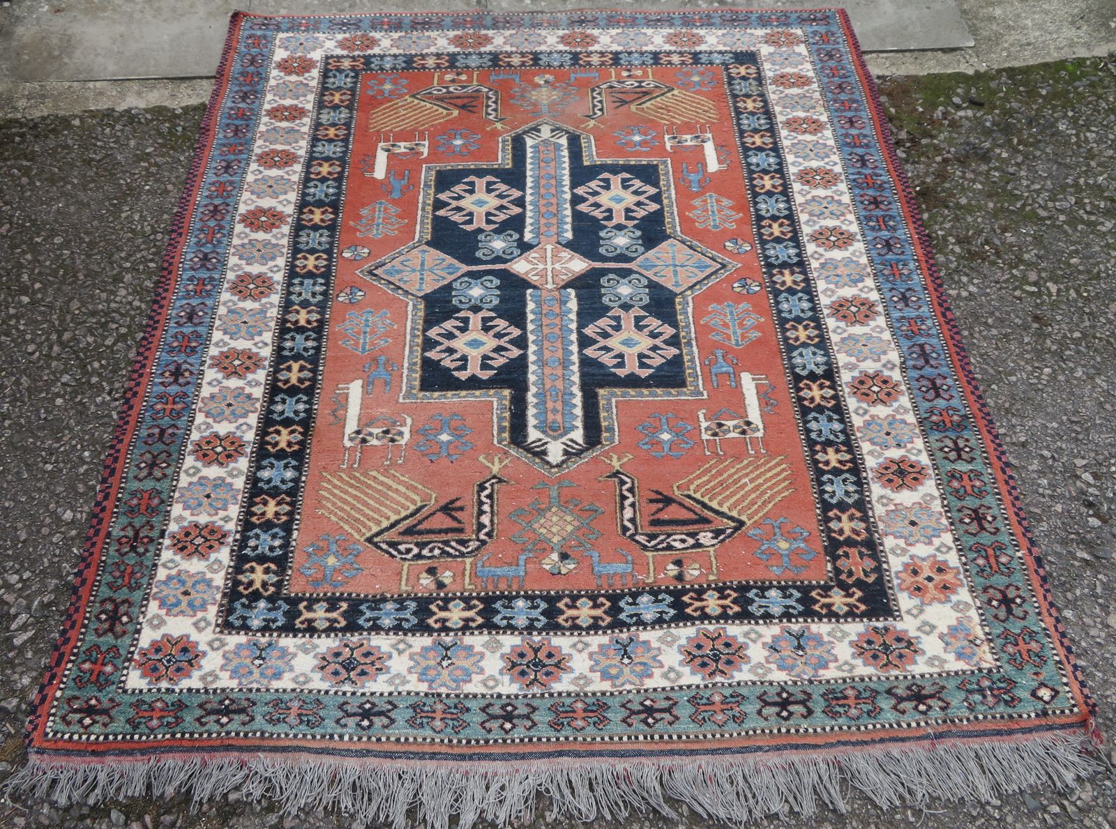 Afghan Caucasian Design Rug. Peacocks,Animals,Figures. 172cm X 158cm.