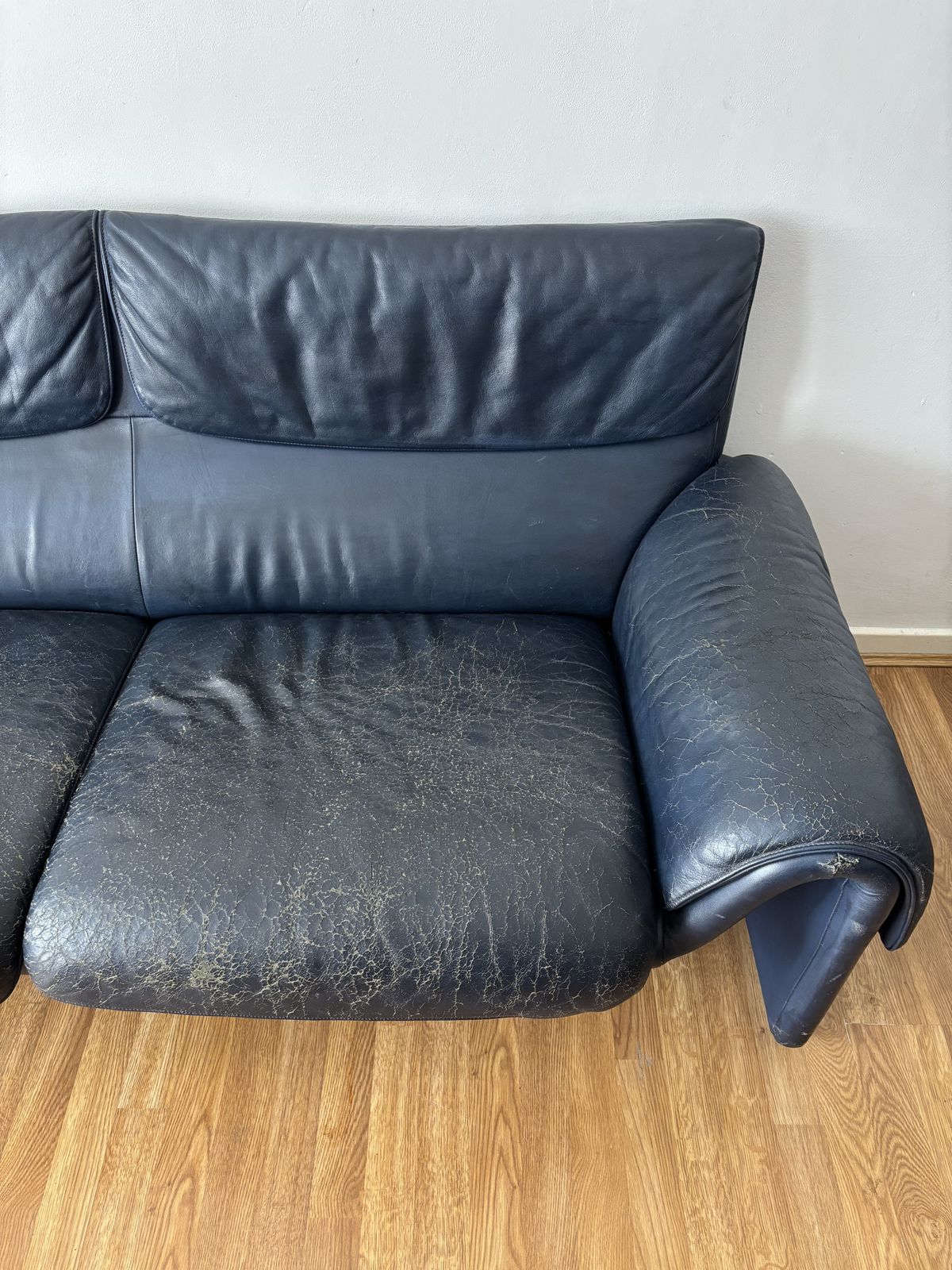 Vintage 1980s 1983 De Sede Ds 2011 2 Seater Luxury Blue Leather Sofa Couch photo furniture