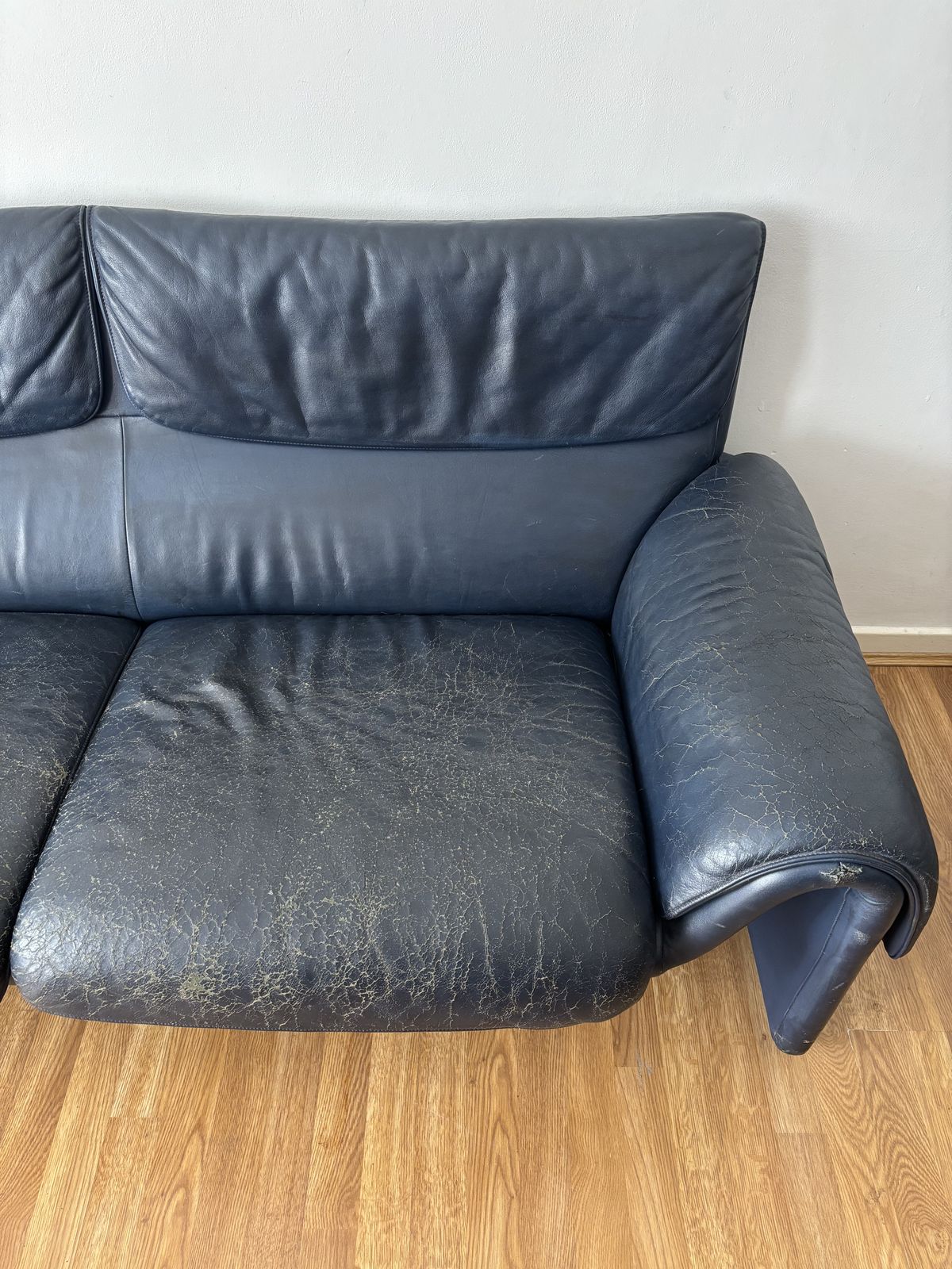 Furniture Vintage 1980s 1983 De Sede Ds 2011 2 Seater Luxury Blue Leather Sofa Couch photo
