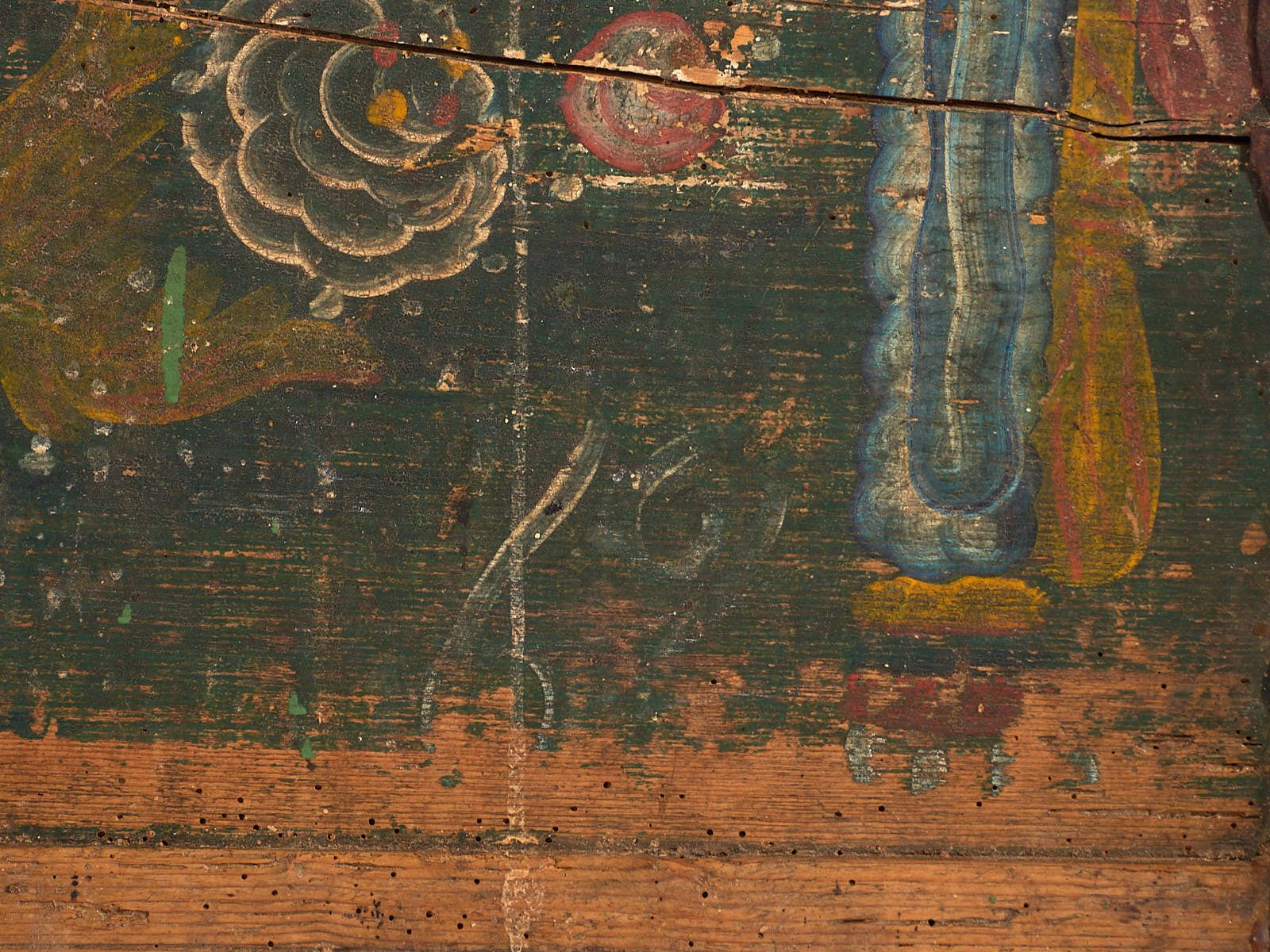 Antique Hand Painted Trunk With Floral Motifs (Year 1869) #98 photo vintage