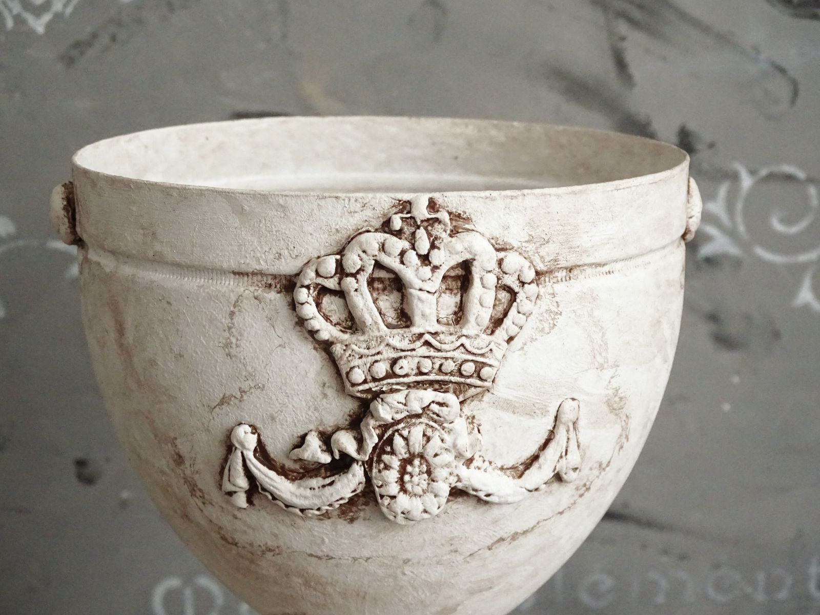 White Metal Pedestal Urn Vase: Shabby Chic Planter photo Home Decor