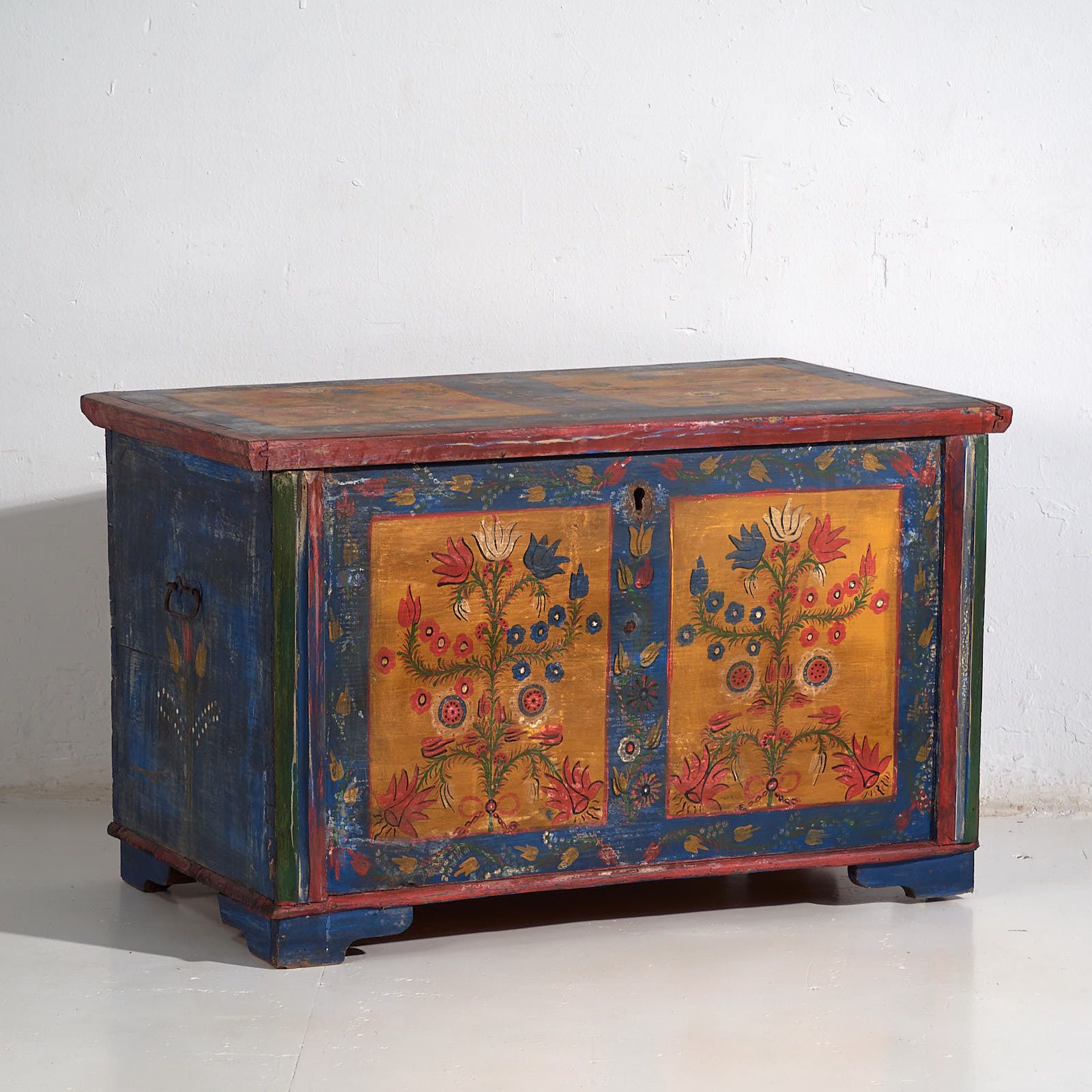 Antique Folk Art Style Chest With Floral Motifs (C.1920) #95