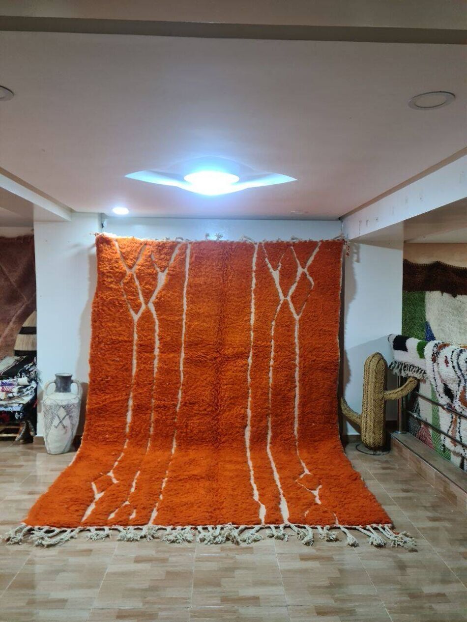 Large Orange Beni Ouarain Rug, 300x200cm, Hand Knotted Wool, Modern Moroccan photo furniture