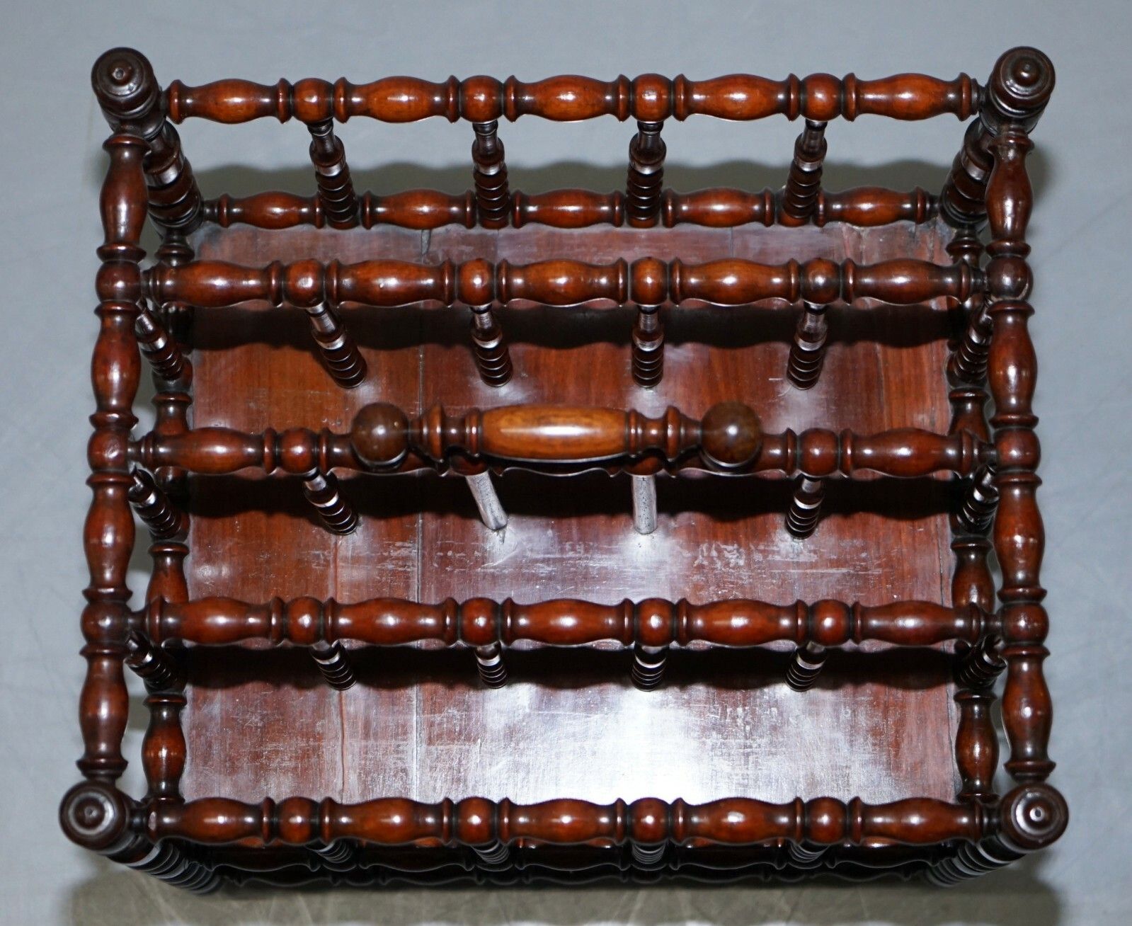 Rare Napoleon III Fruitwood Four Division Canterbury With Bobbin Turned Frame photo for sale