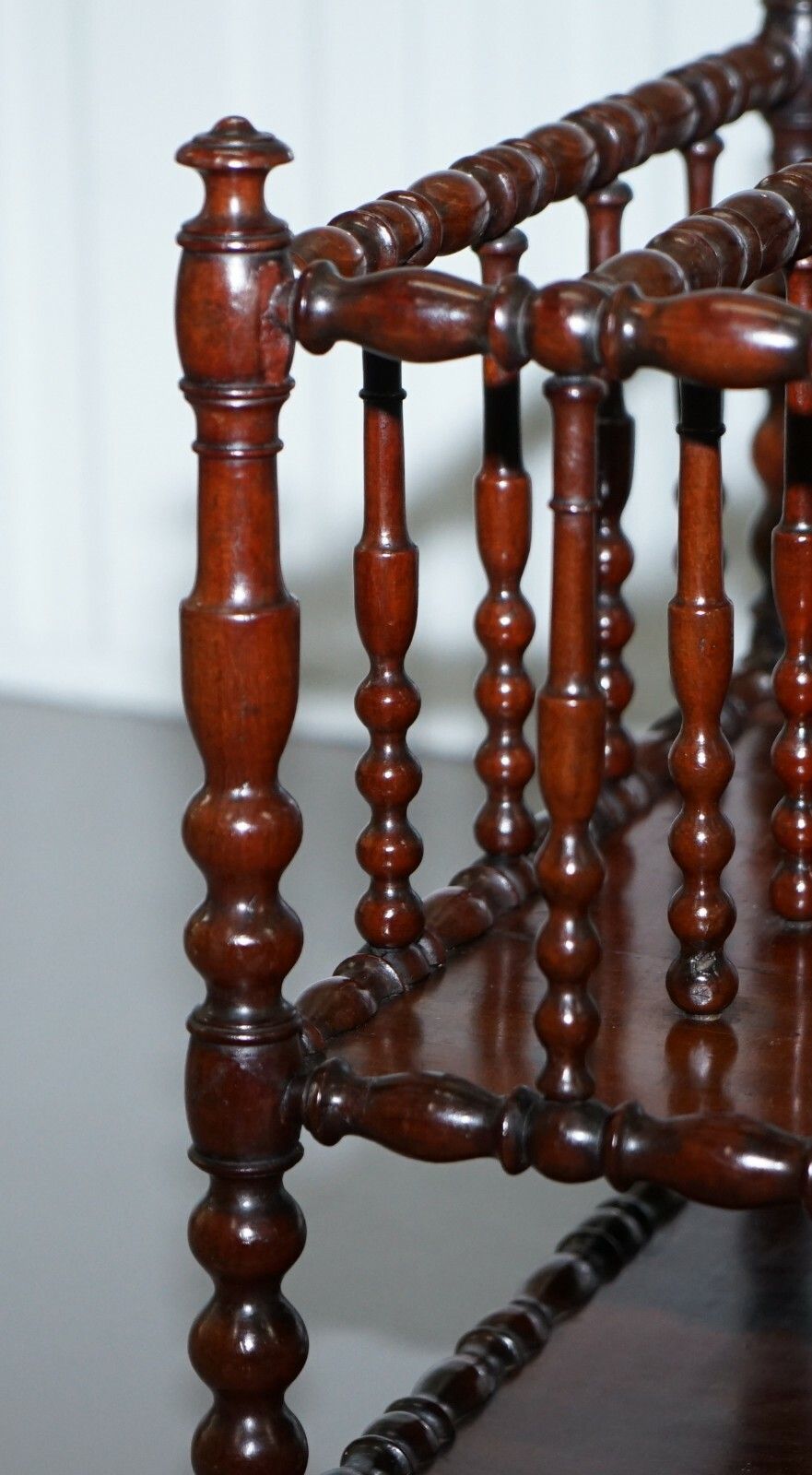 photo for sale Rare Napoleon III Fruitwood Four Division Canterbury With Bobbin Turned Frame