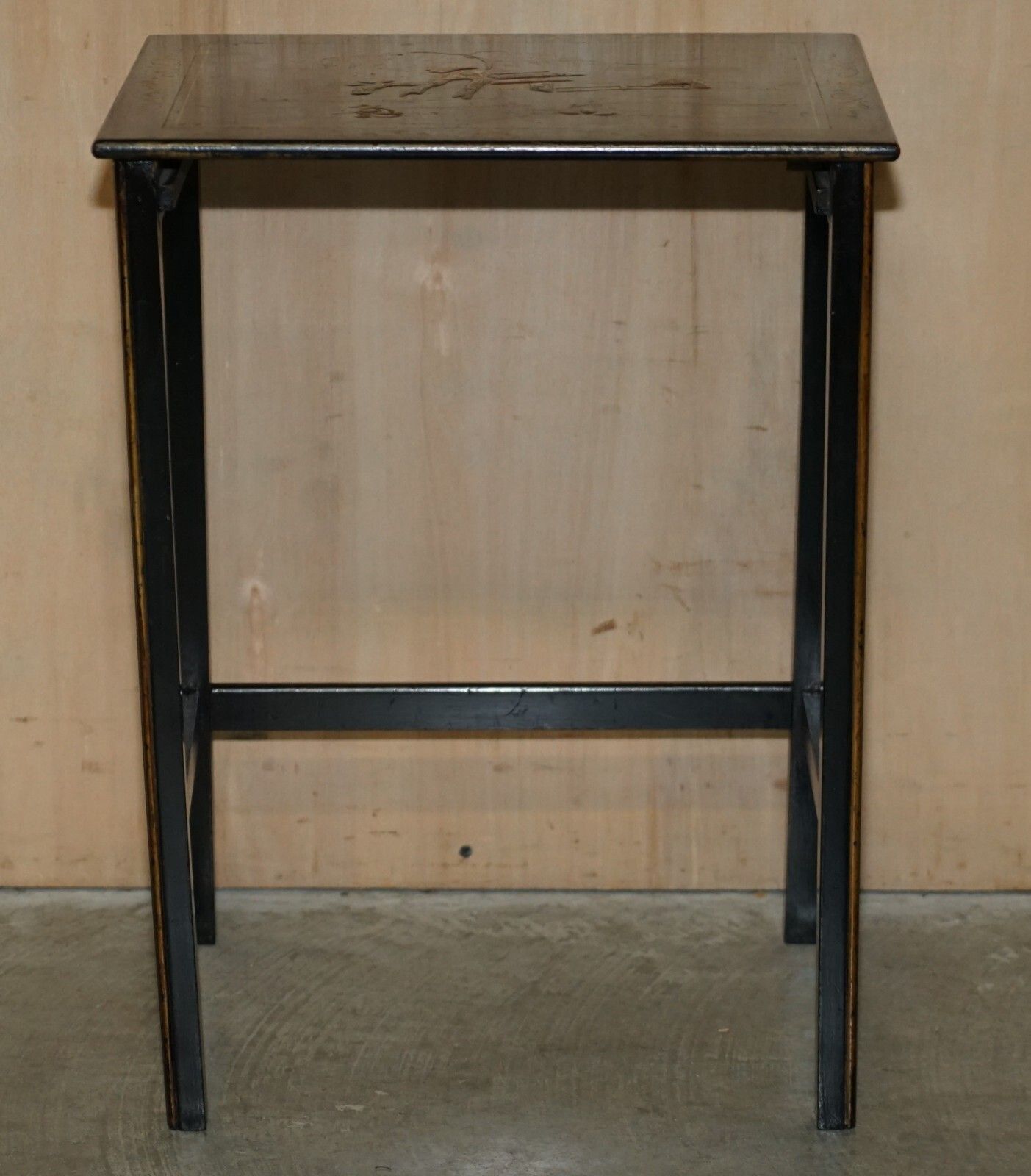 Nest Of Three Circa 1900 Chinese Chinoiserie Lacqurered Side Tables Hand Painted photo vintage