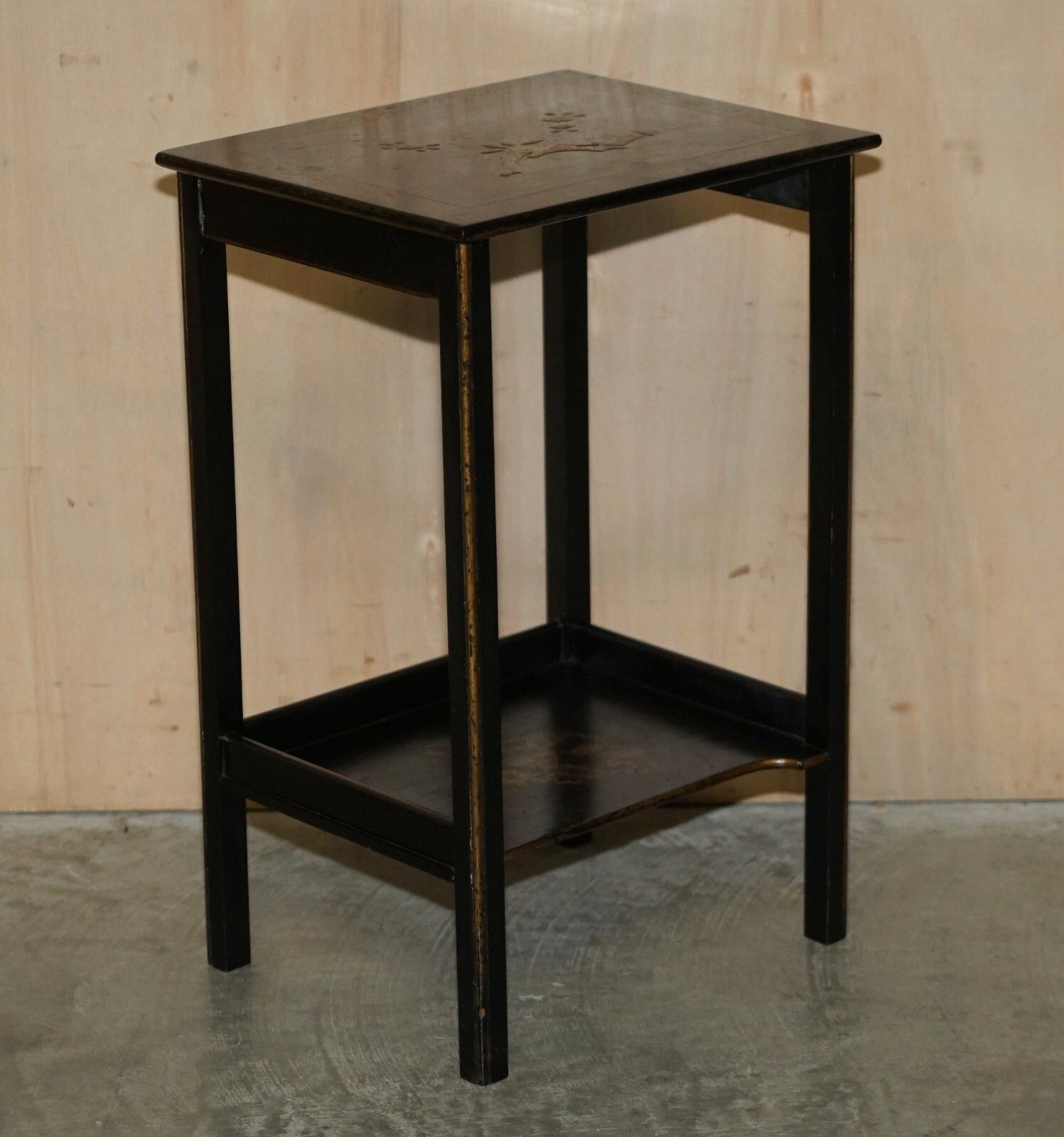 950.0 Nest Of Three Circa 1900 Chinese Chinoiserie Lacqurered Side Tables Hand Painted photo