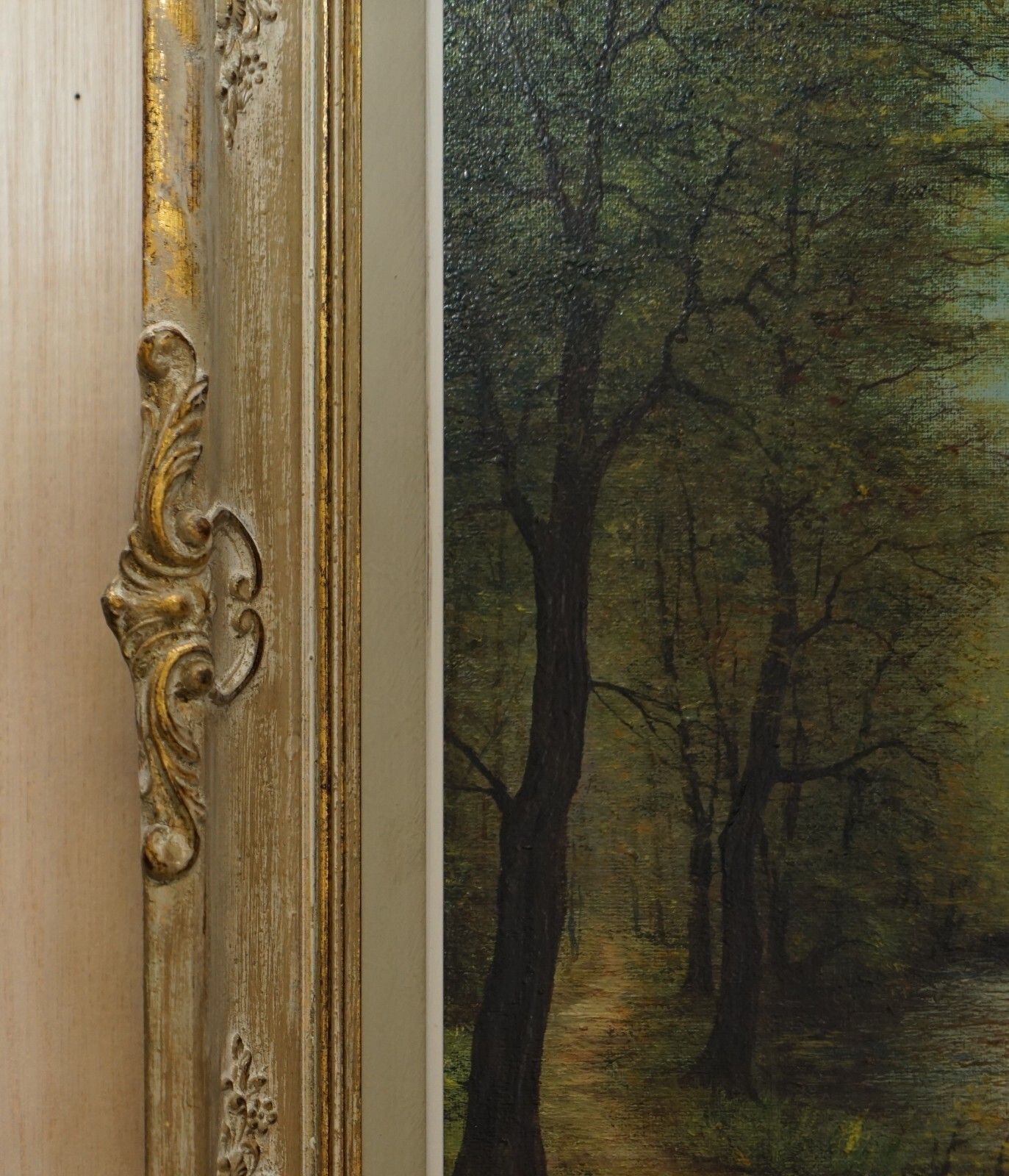 photo furniture Antique Flemish Oil Painting Signed Van Overbroek Circa 1880 Lovely Rural Scene