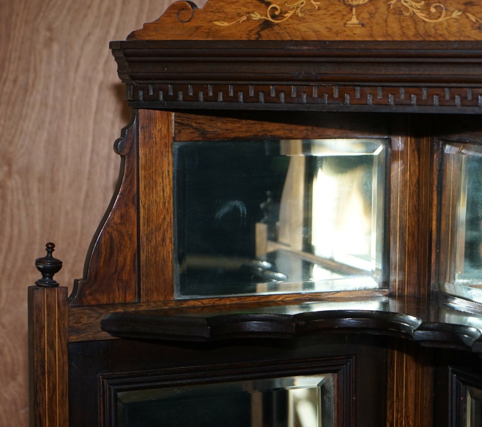 Antique Italian Circa 1880 Rosewood, Boxwood Inlay Mirrored Back Corner Cabinet photo 1027.0