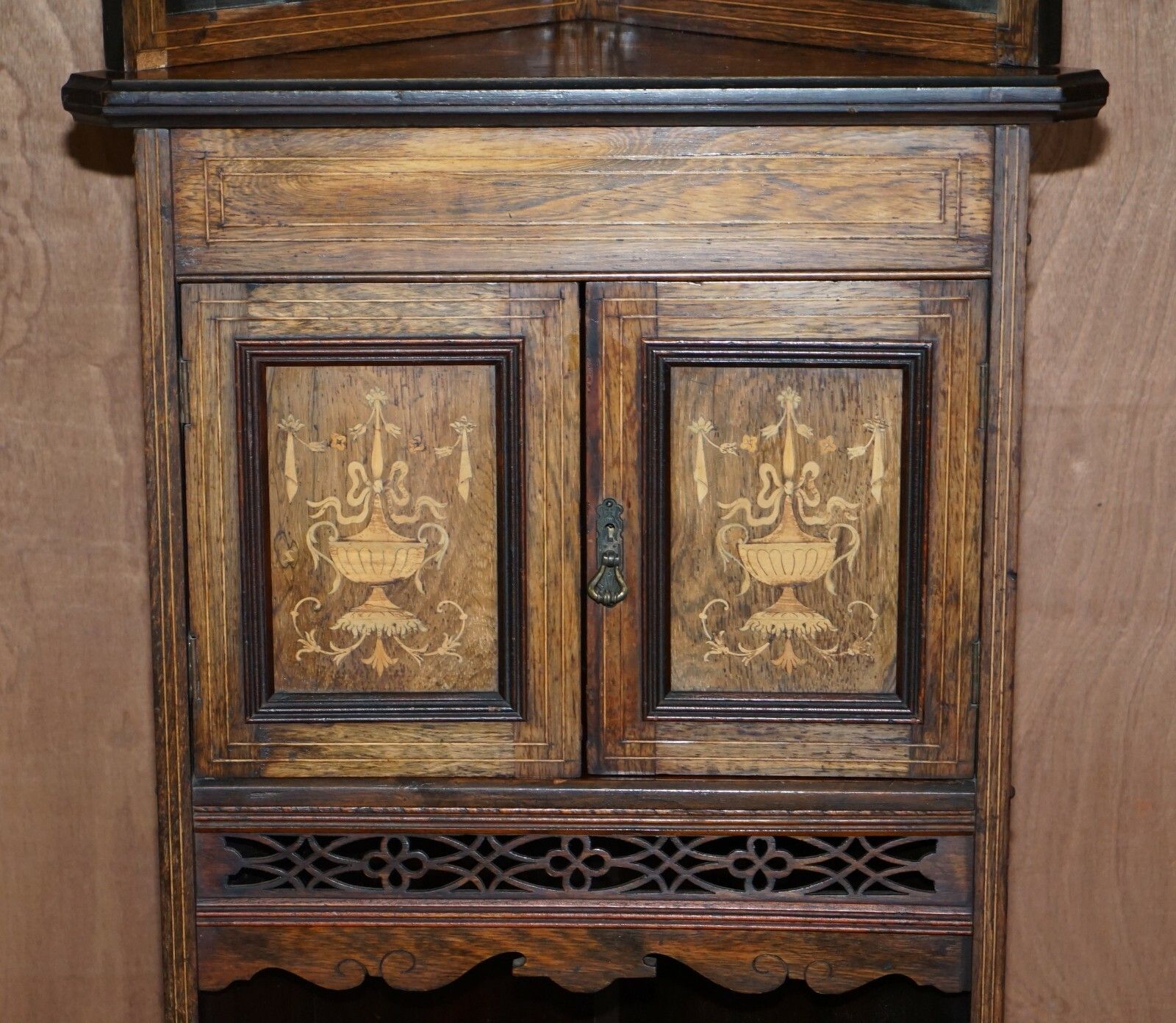 Antique Italian Circa 1880 Rosewood, Boxwood Inlay Mirrored Back Corner Cabinet photo vintage