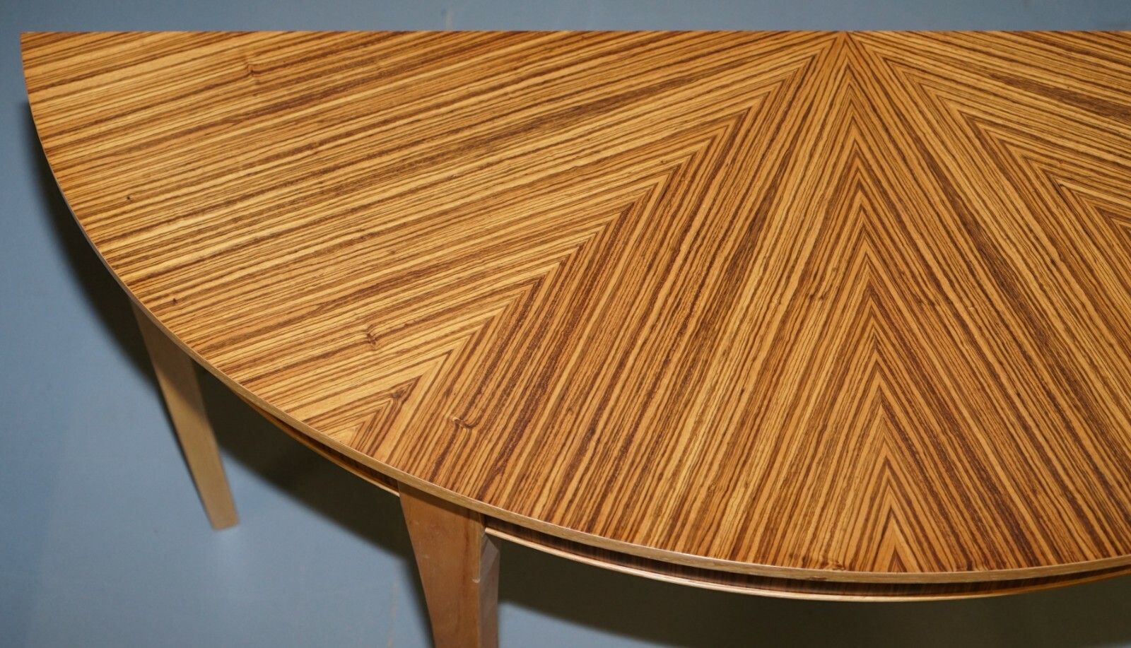 Brand New Ex Display Bevan Funnell Phoenix Zebrano Wood Demi Lune Console Table photo vinterior