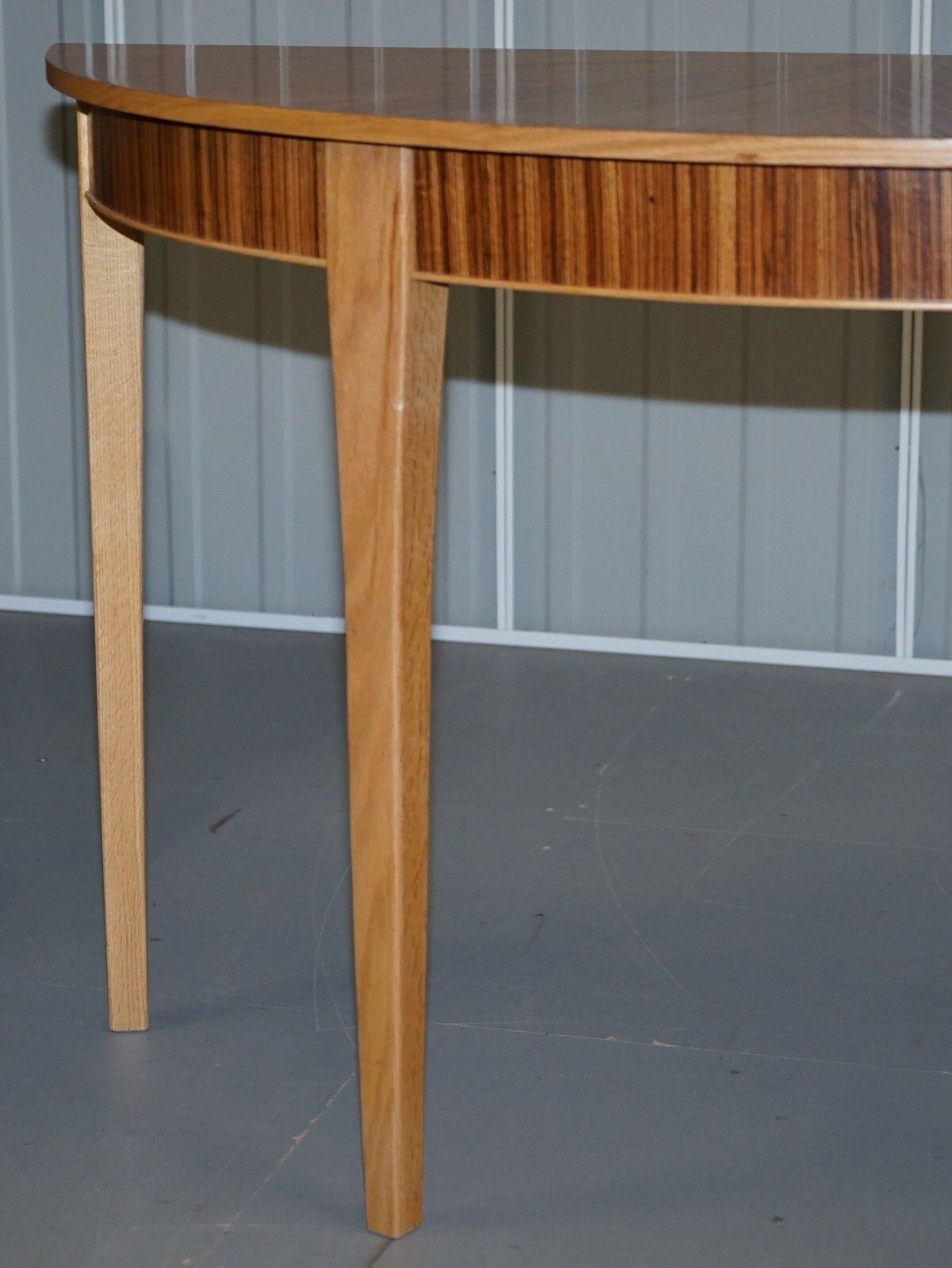 photo furniture Brand New Ex Display Bevan Funnell Phoenix Zebrano Wood Demi Lune Console Table