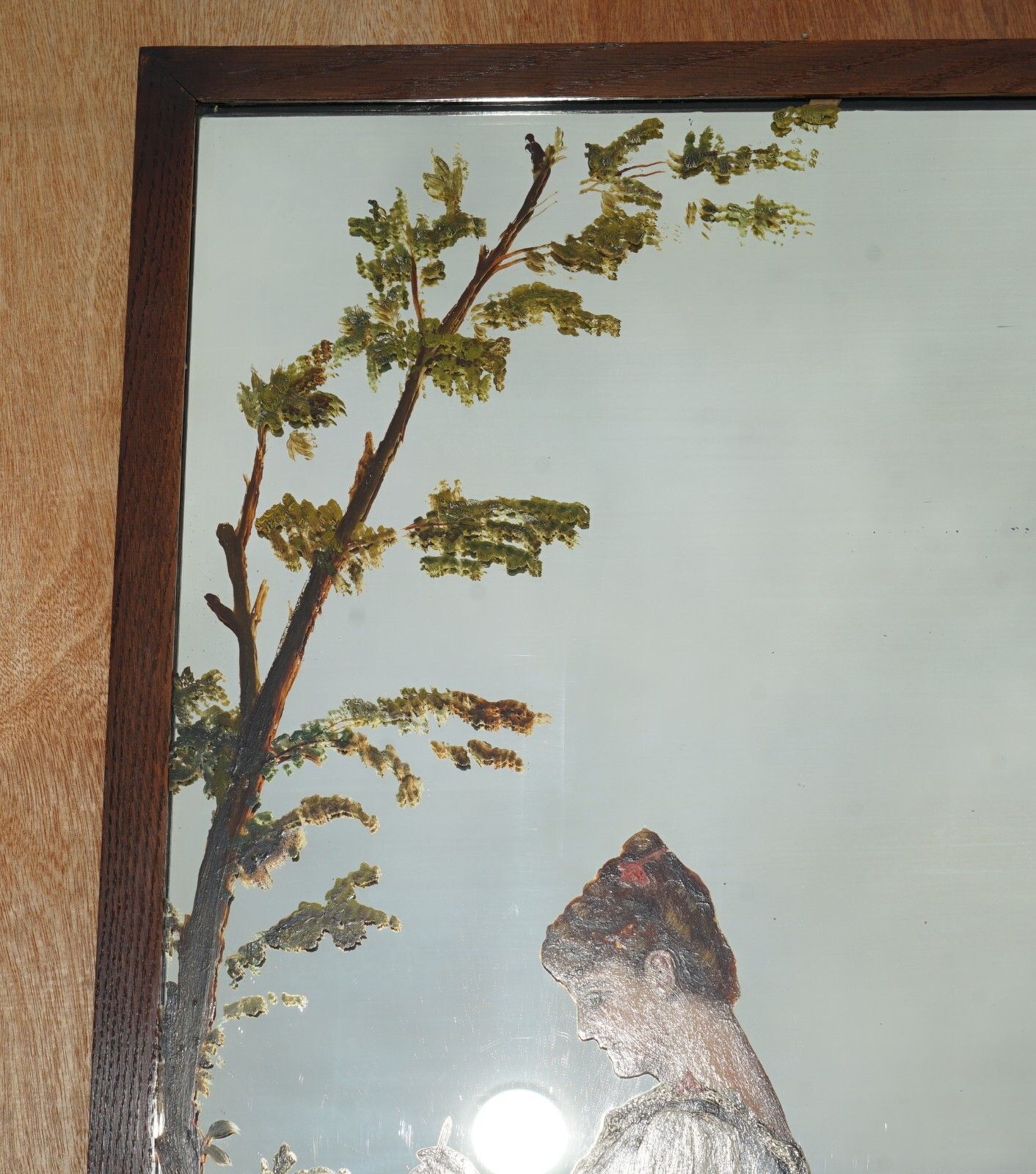 Antique Victorian Hand Painted Wall Hanging Mirror Depicting Elegant Lady photo Home Decor